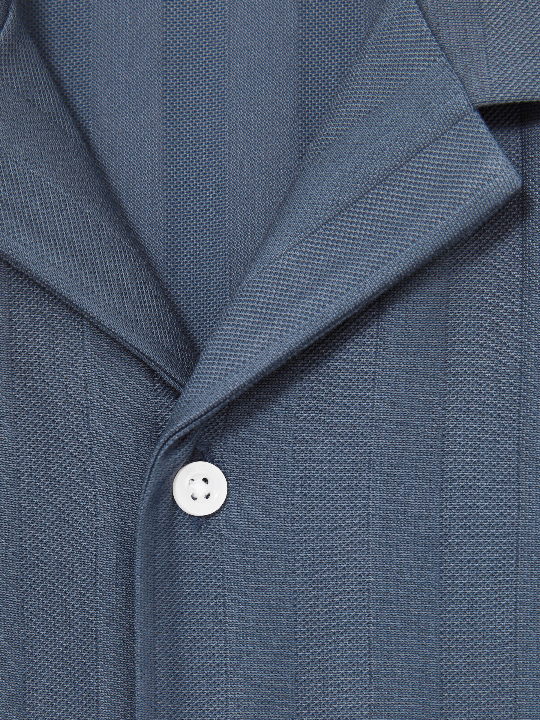 Cotton Textured Cuban-Collar Shirt in Airforce Blue