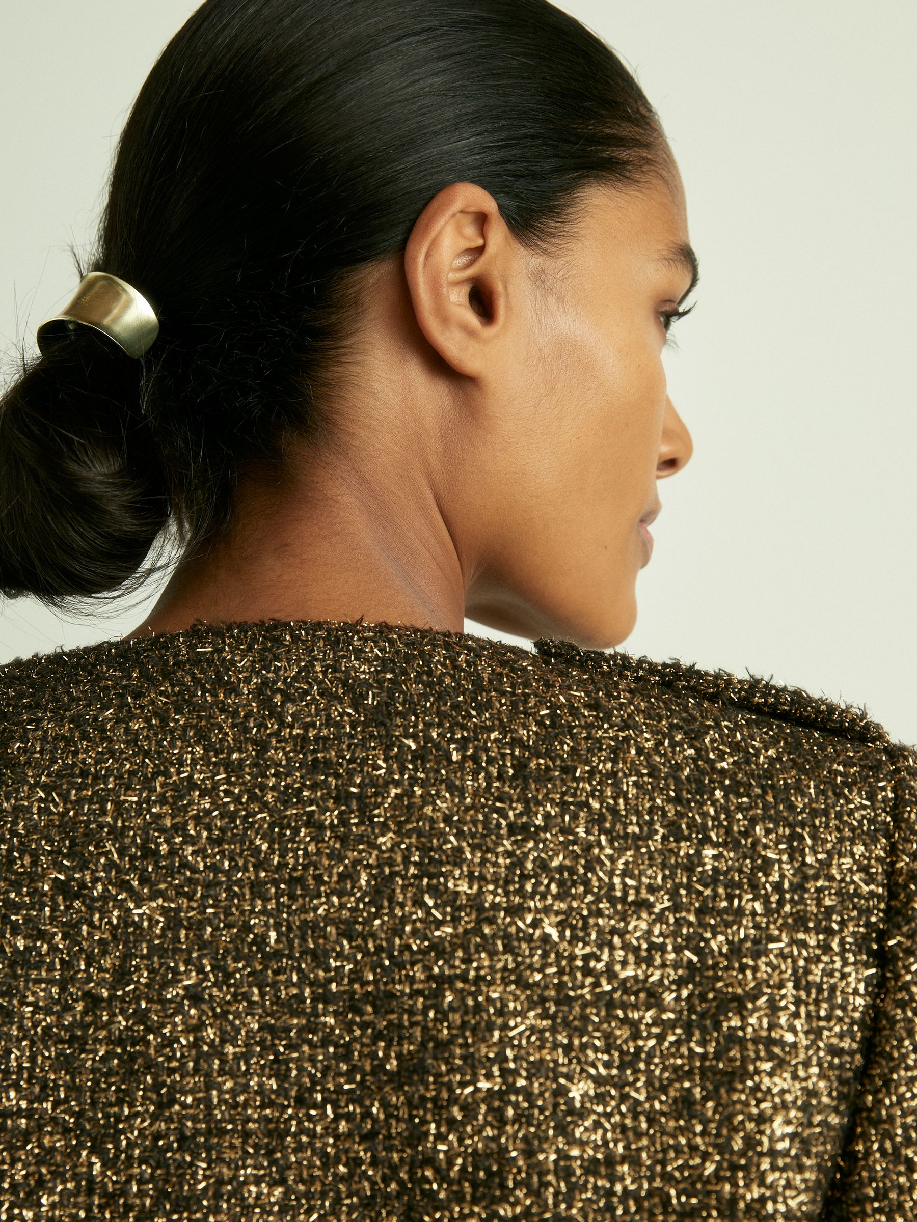 Petite Metallic Knit Cropped Jacket in Gold