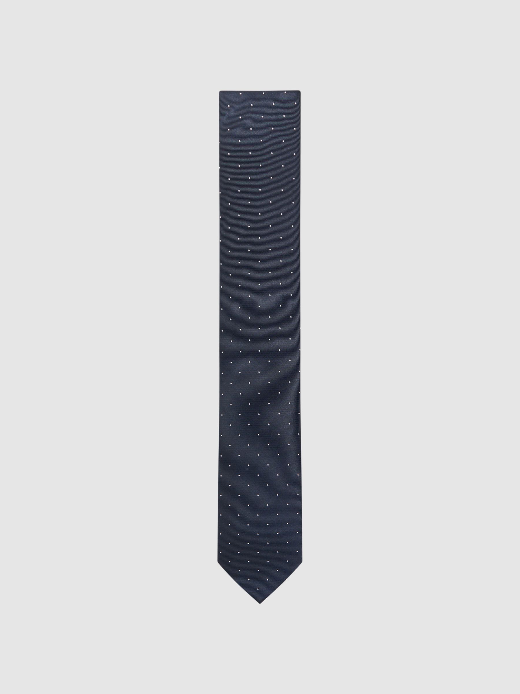 Polka Dot Silk Tie in Navy