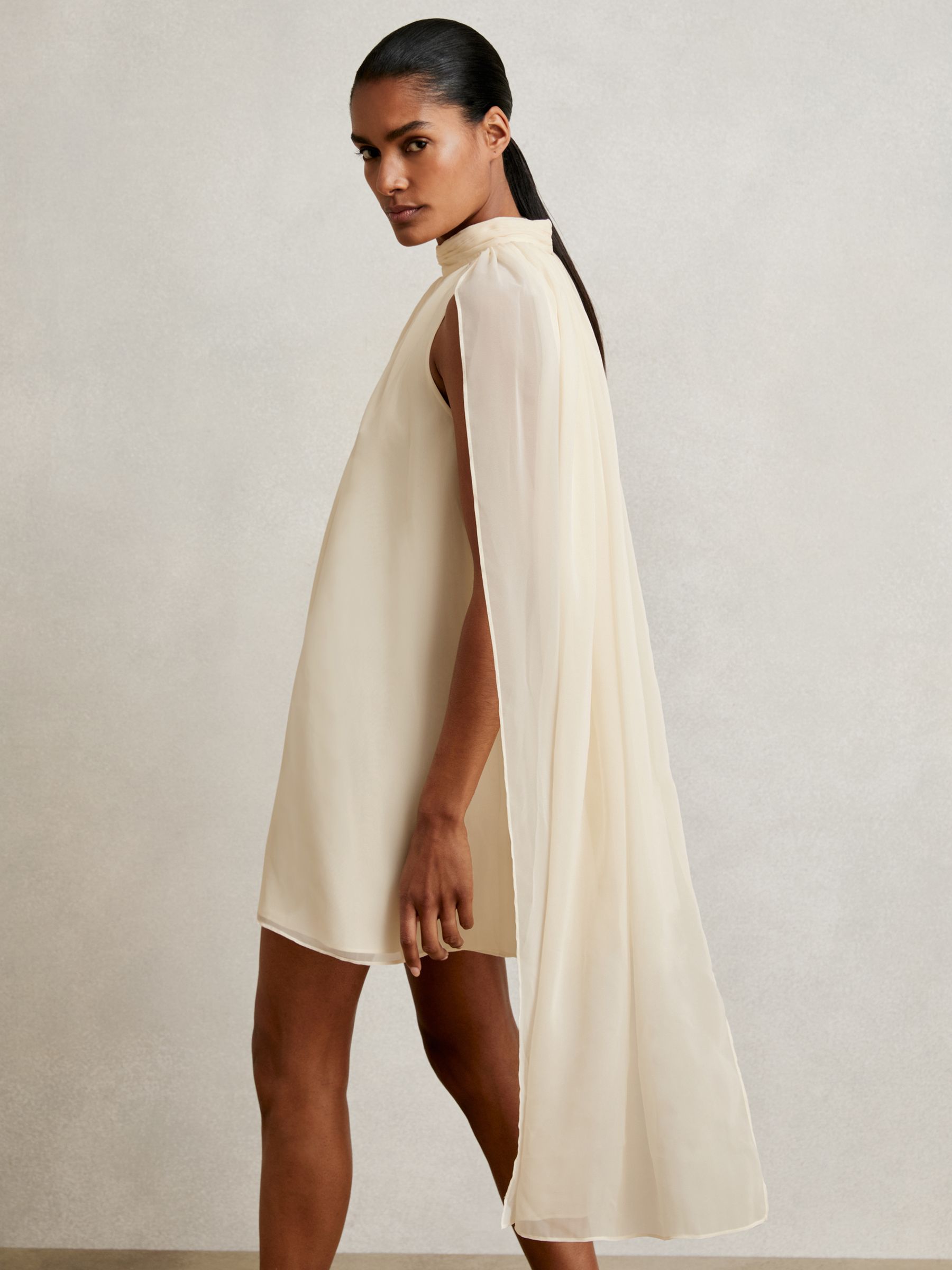 Draped Chiffon Sleeveless Mini Dress in Ivory