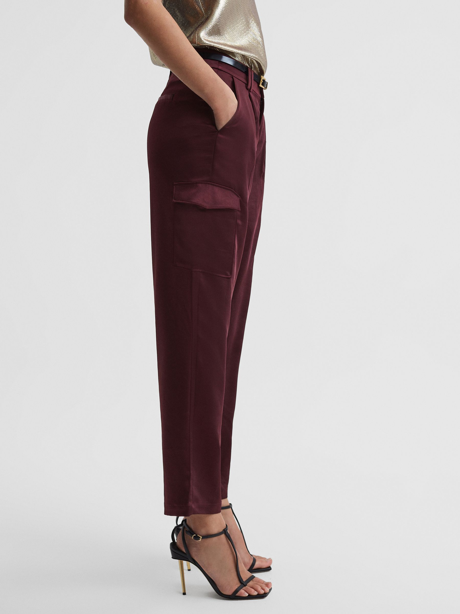 Paige Satin Cargo Trousers in Dusty Cherrywood