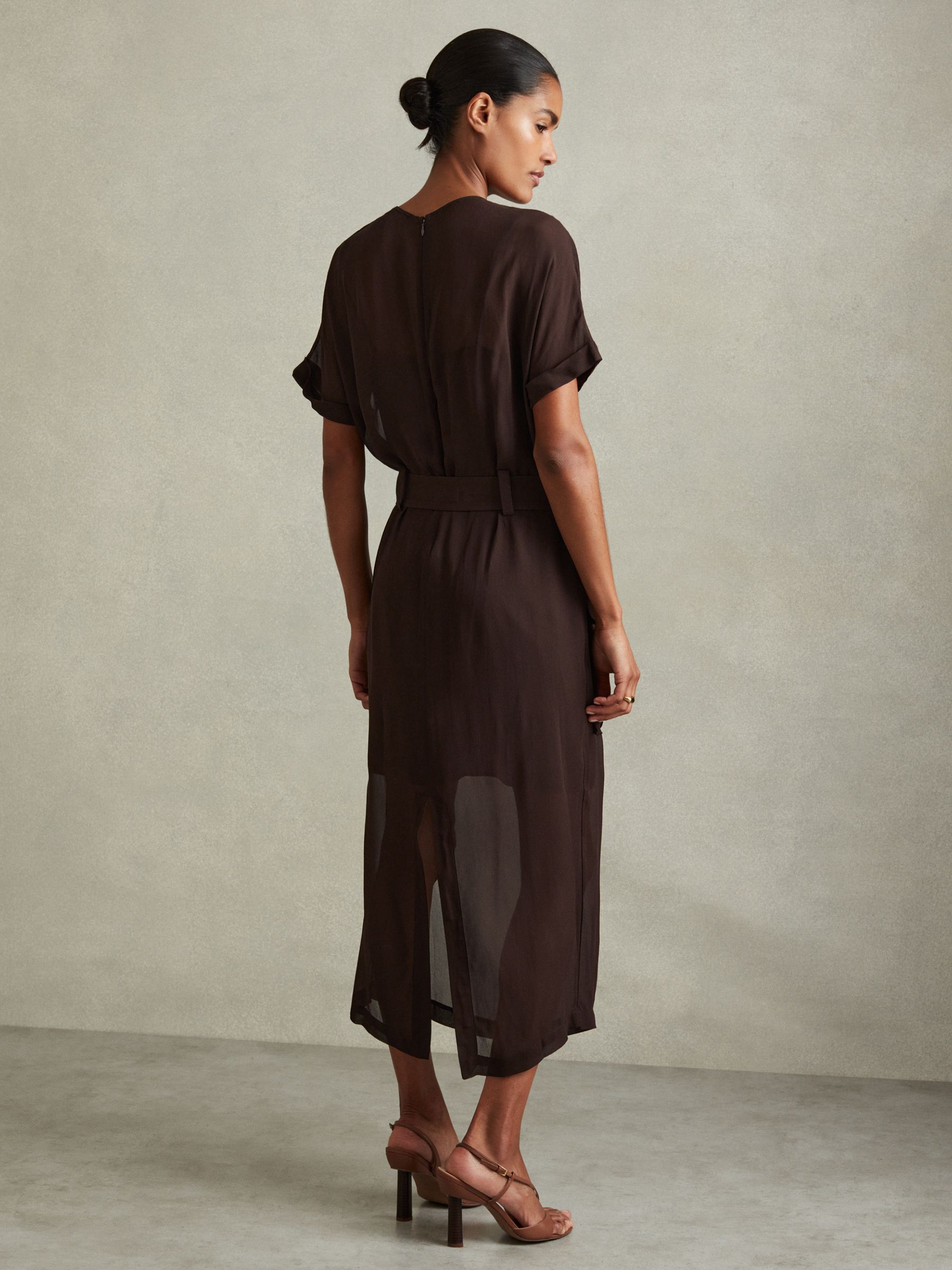 Essie Chocolate Mesh Utility Belted Midi Dress