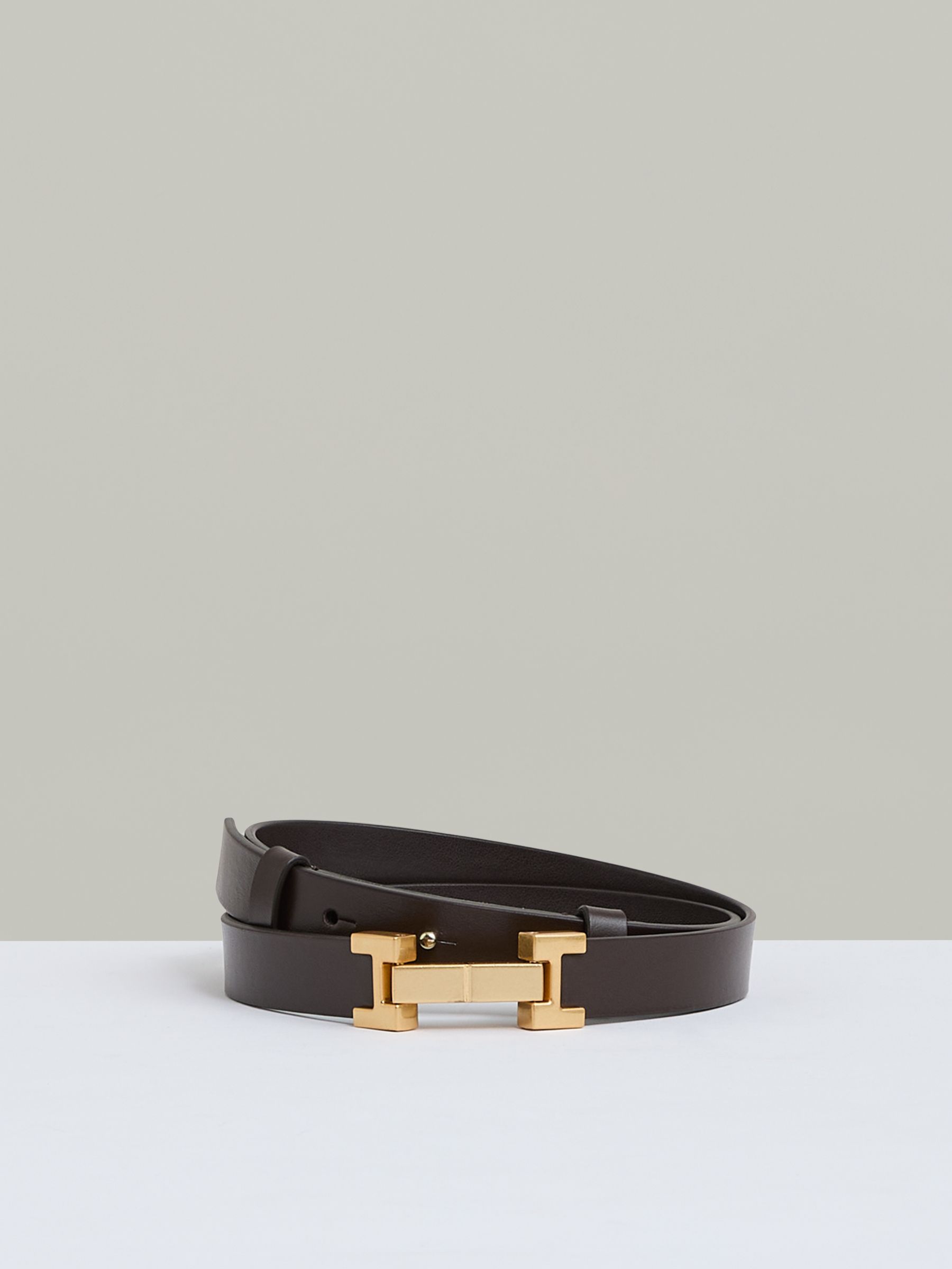 Leather Square Hinge Belt in Chocolate