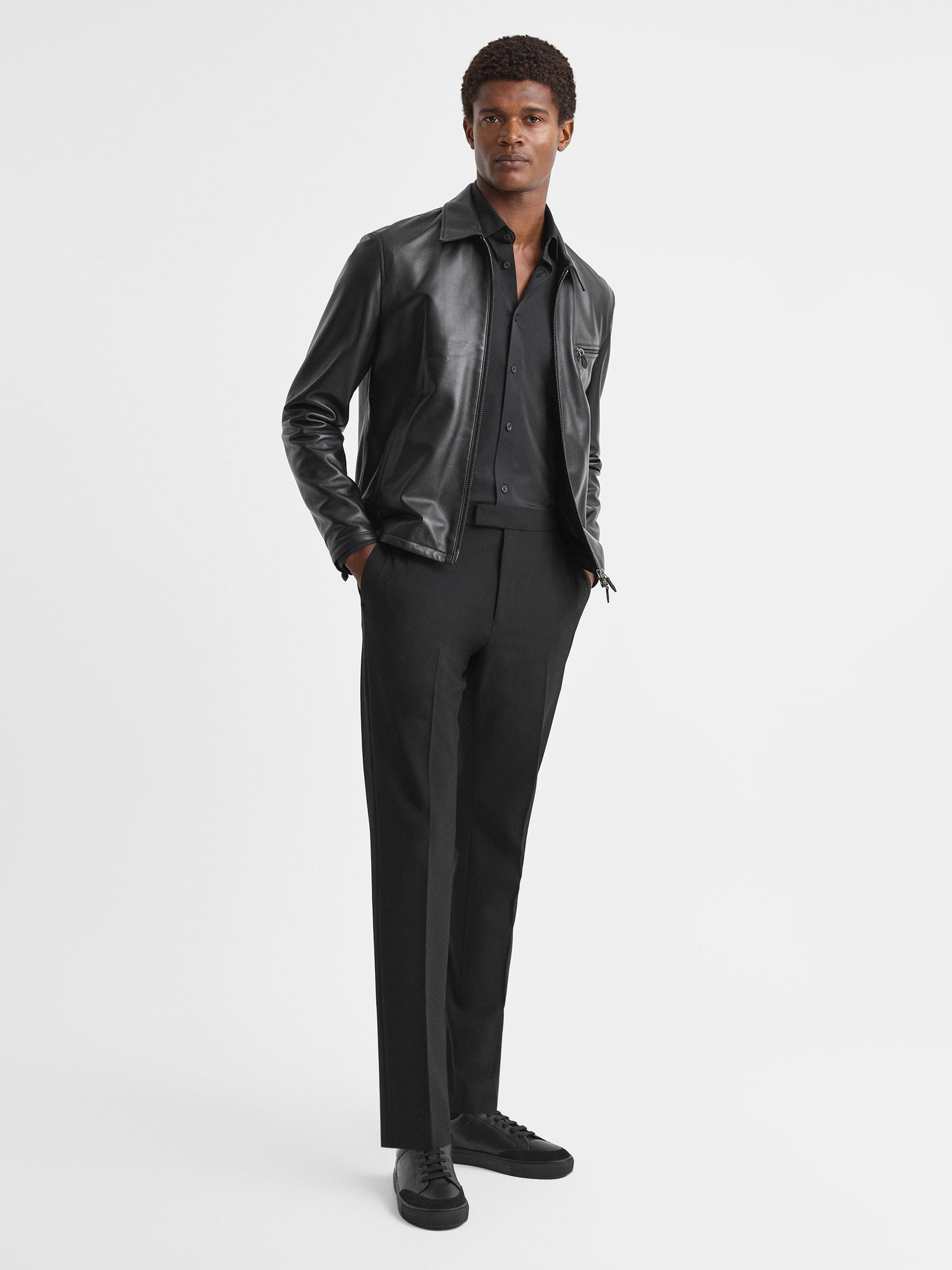 Regular Fit Button-Through Travel Shirt in Black