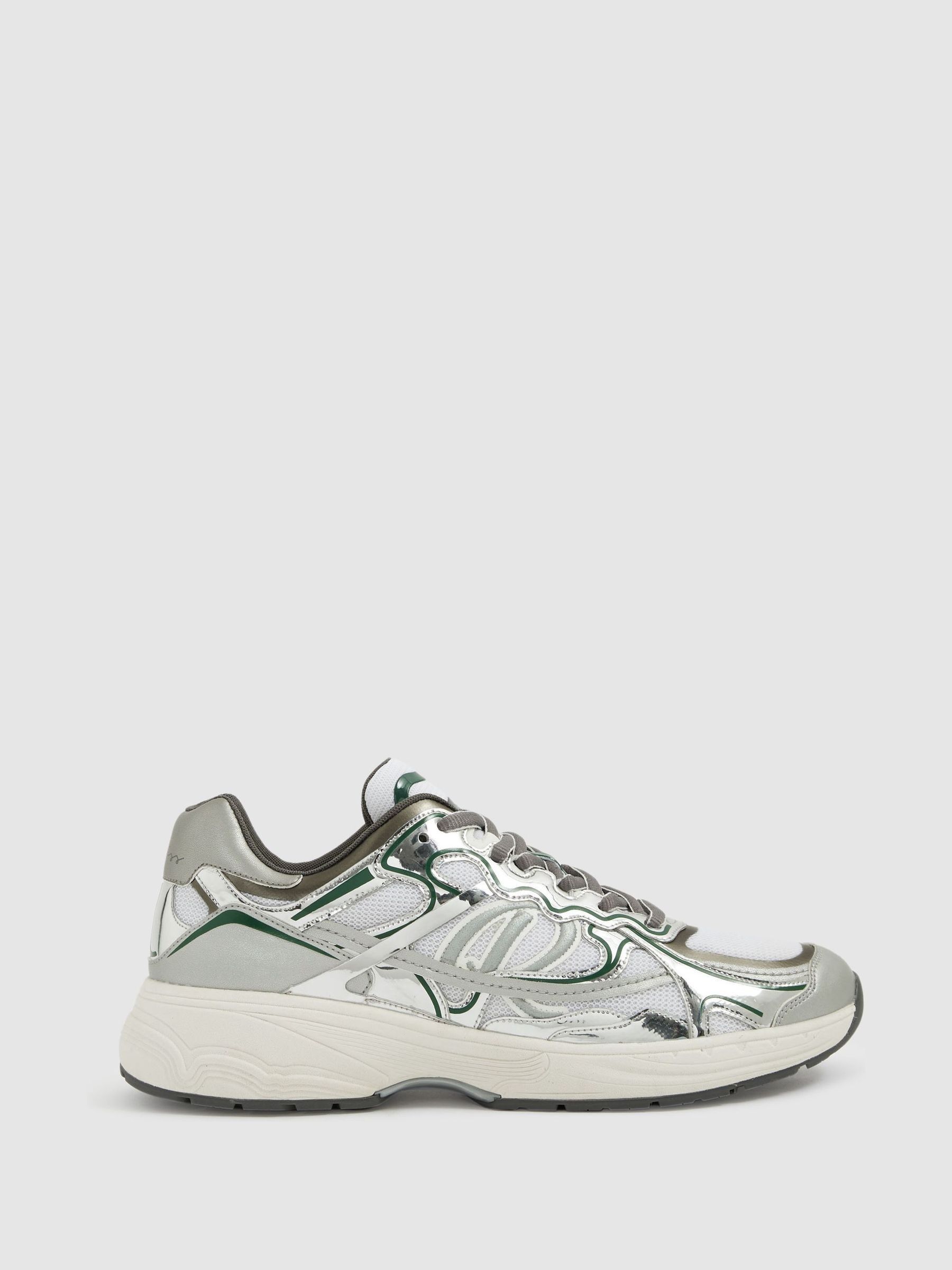Nubuck and Mesh Trainers in Silver/Green