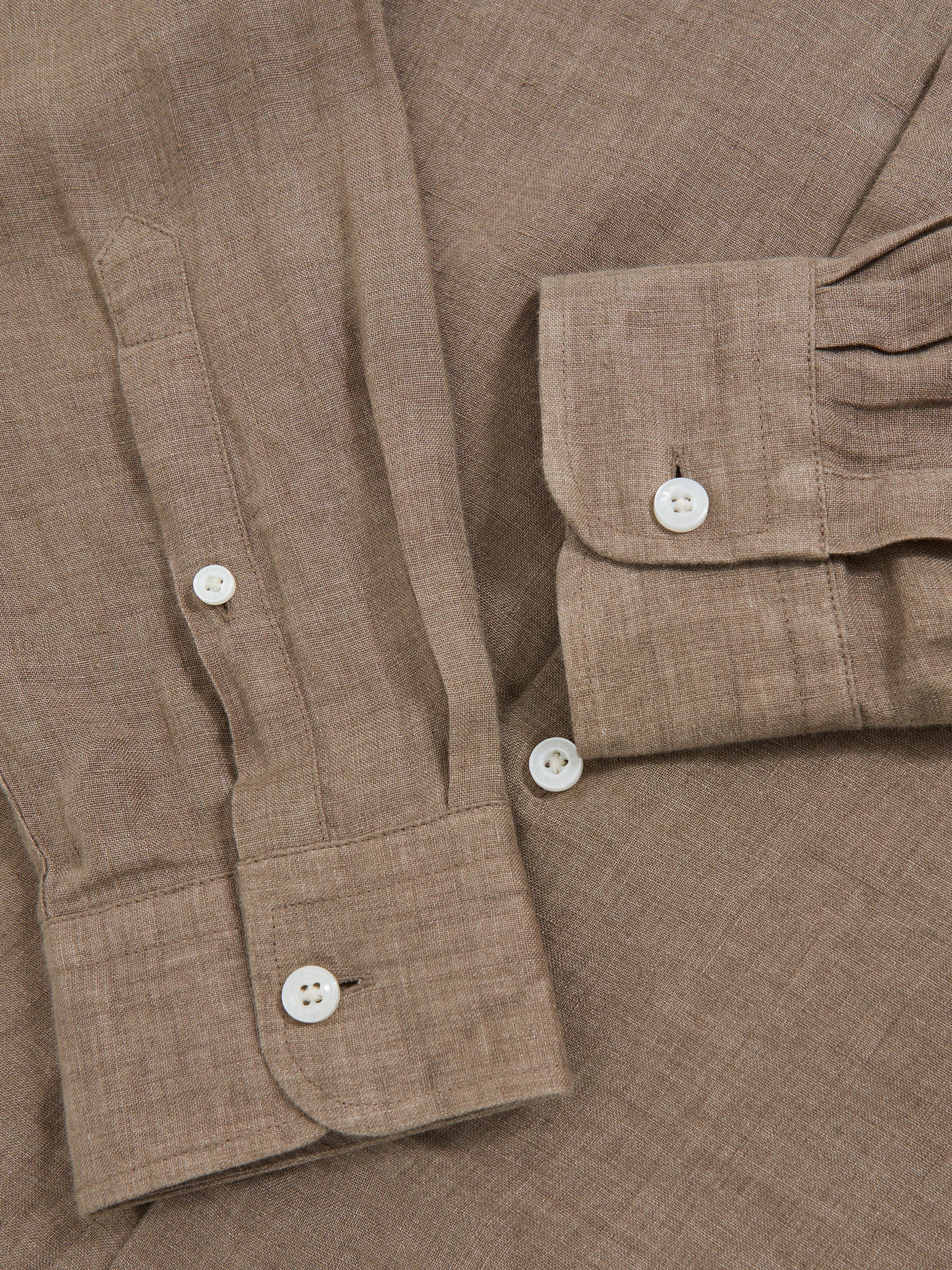 Linen Cutaway-Collar Shirt in Light Taupe Brown