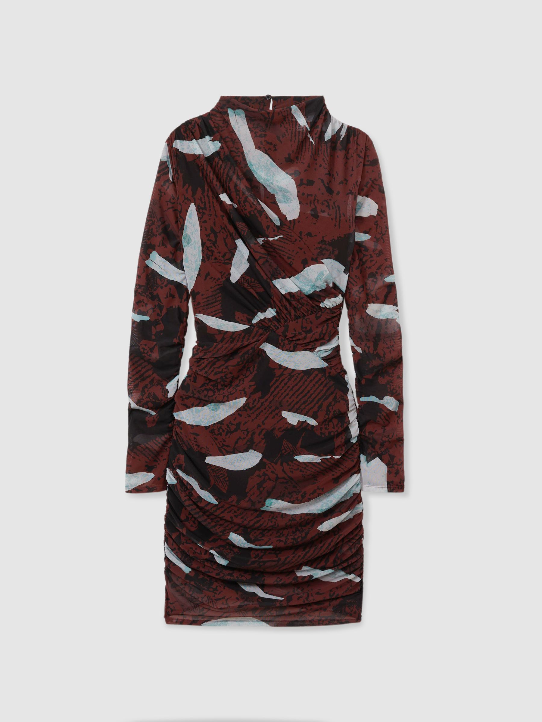 Kallie Burgundy Printed Ruched Mini Dress