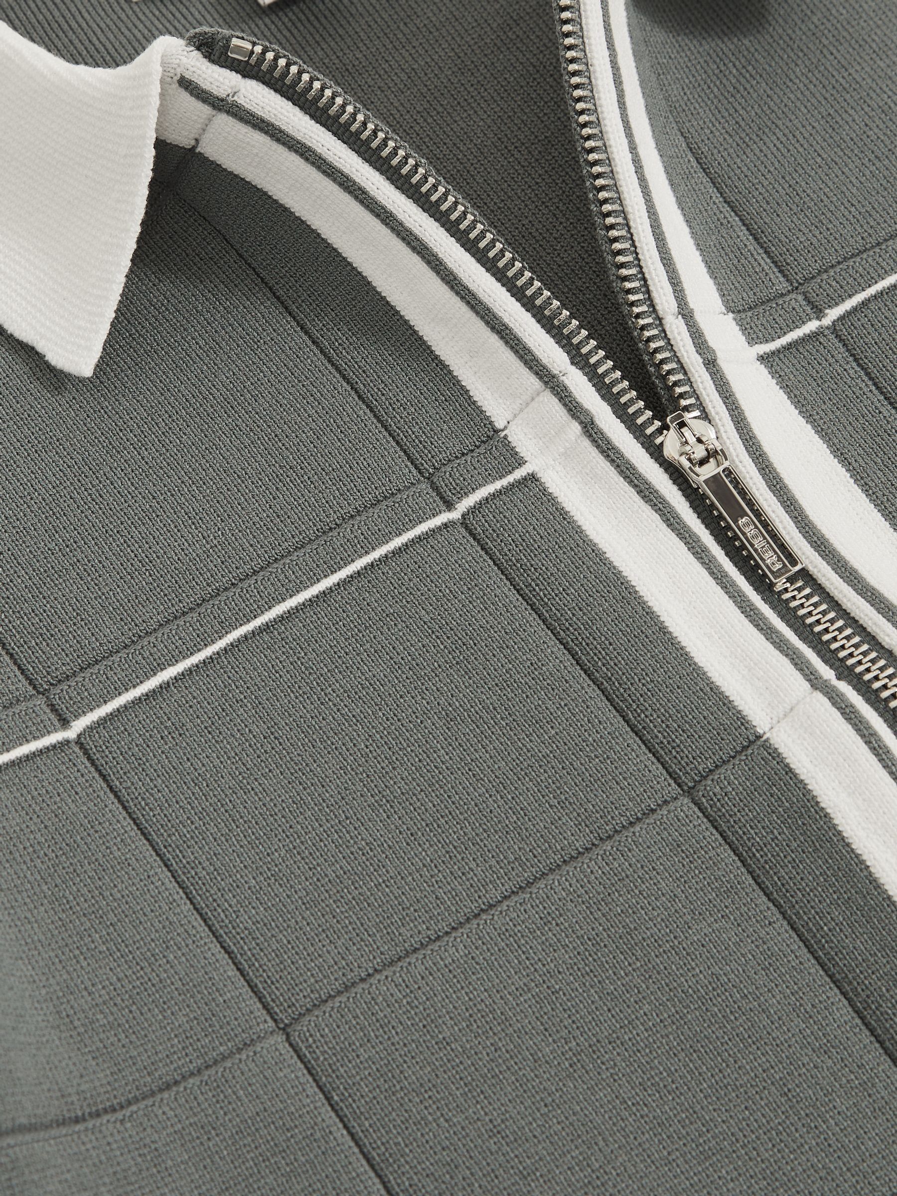 9-13 yrs Tipped Knit Zip-Through Shirt in Dark Sage Green