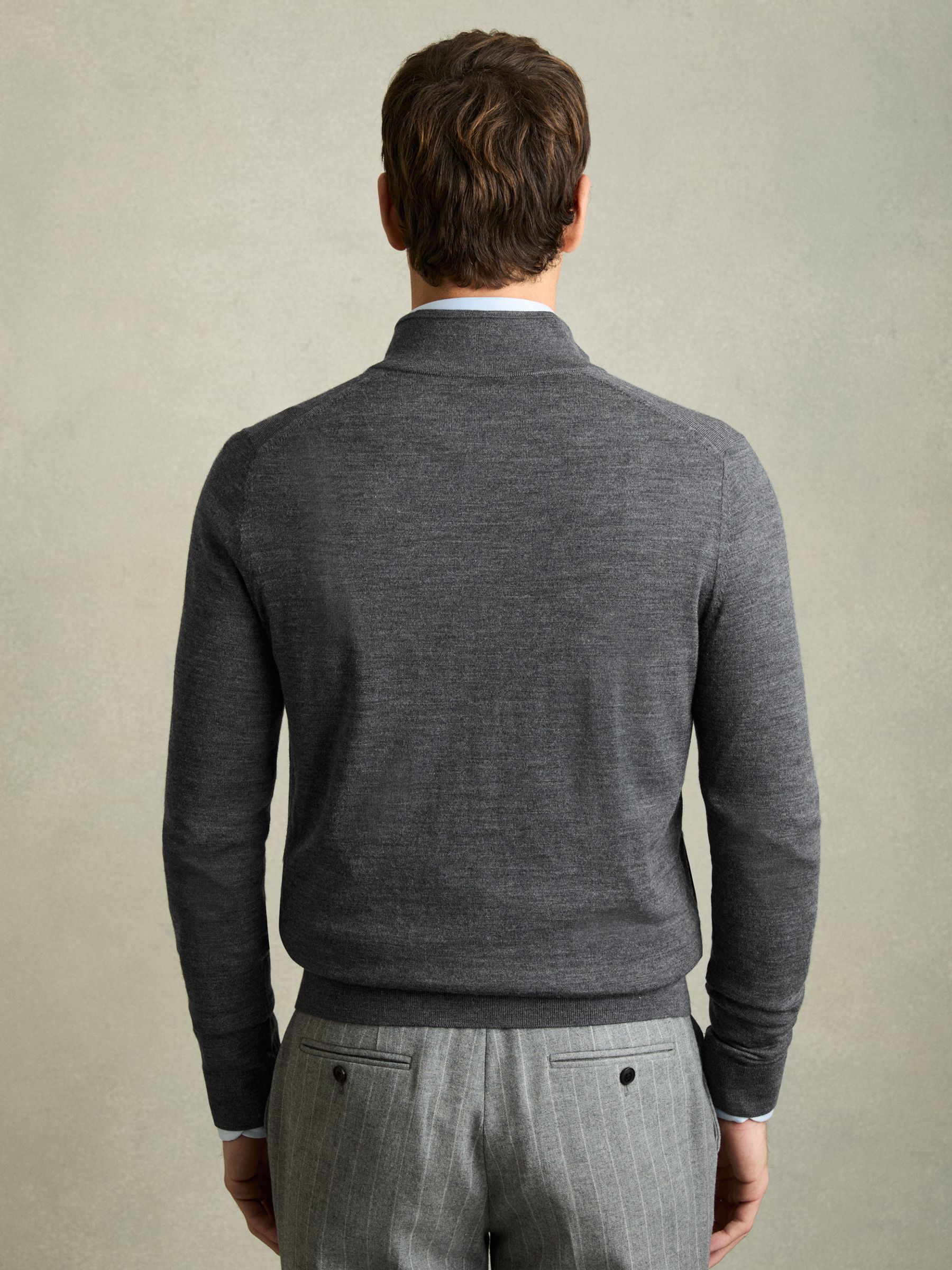 Merino Wool Zip-Through Cardigan in Derby Grey Marl