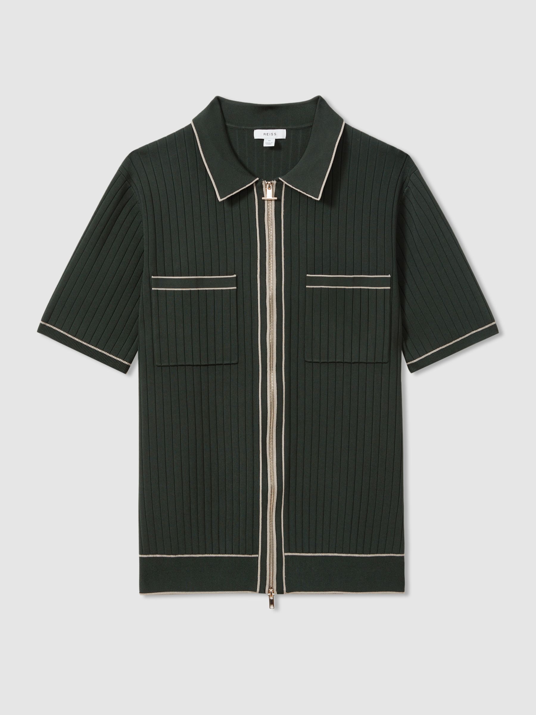 Ribbed Dual Zip-Front Shirt in Dark Green