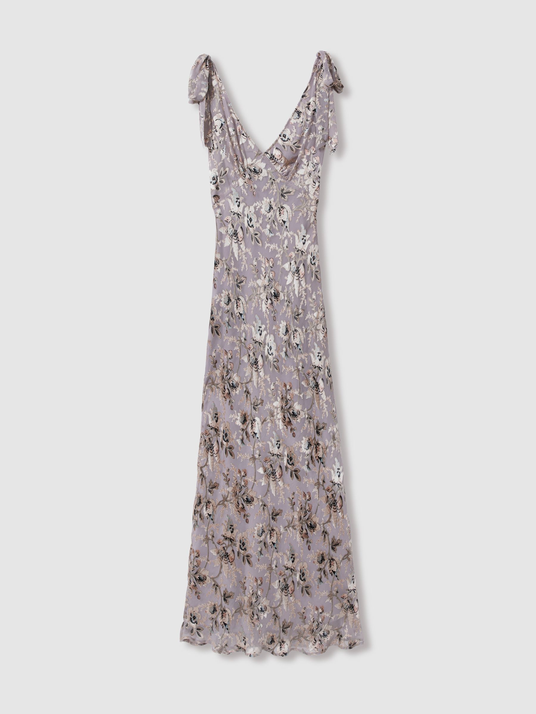Paige Satin Floral Maxi Dress With Silk in Pewter Multi