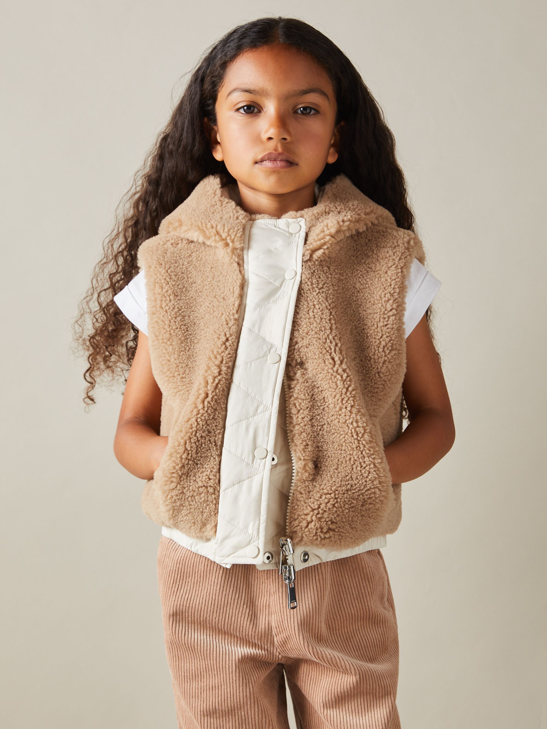 4-9 yrs Reversible Quilted Borg Gilet in Brown
