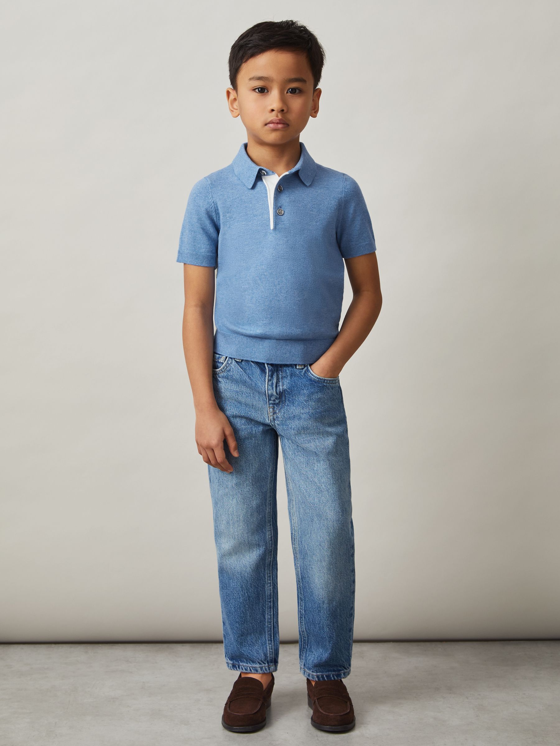3-9 yrs Contrast Placket Polo Shirt With Cotton in Blue