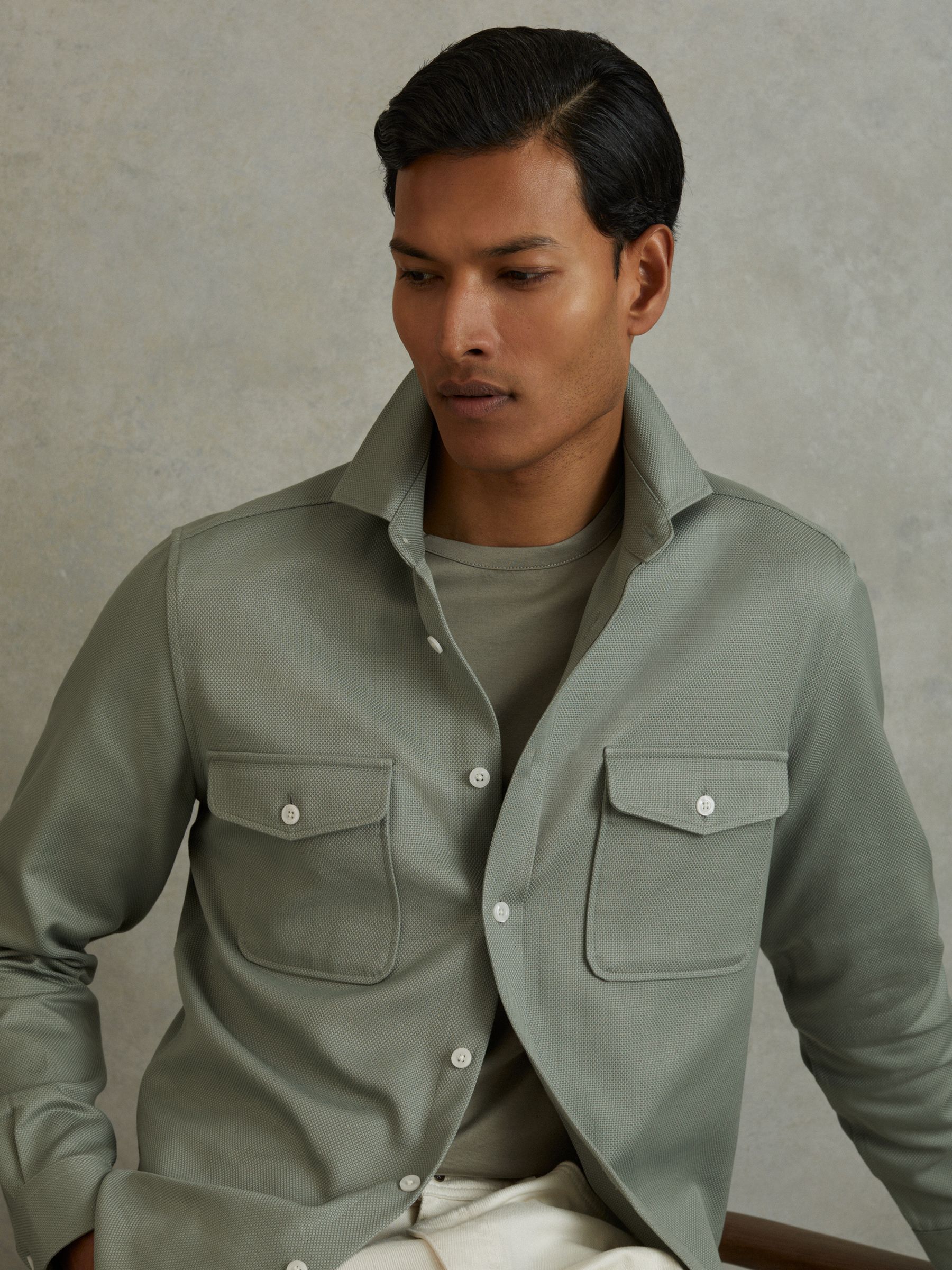 Cotton Canvas Overshirt in Sage Green