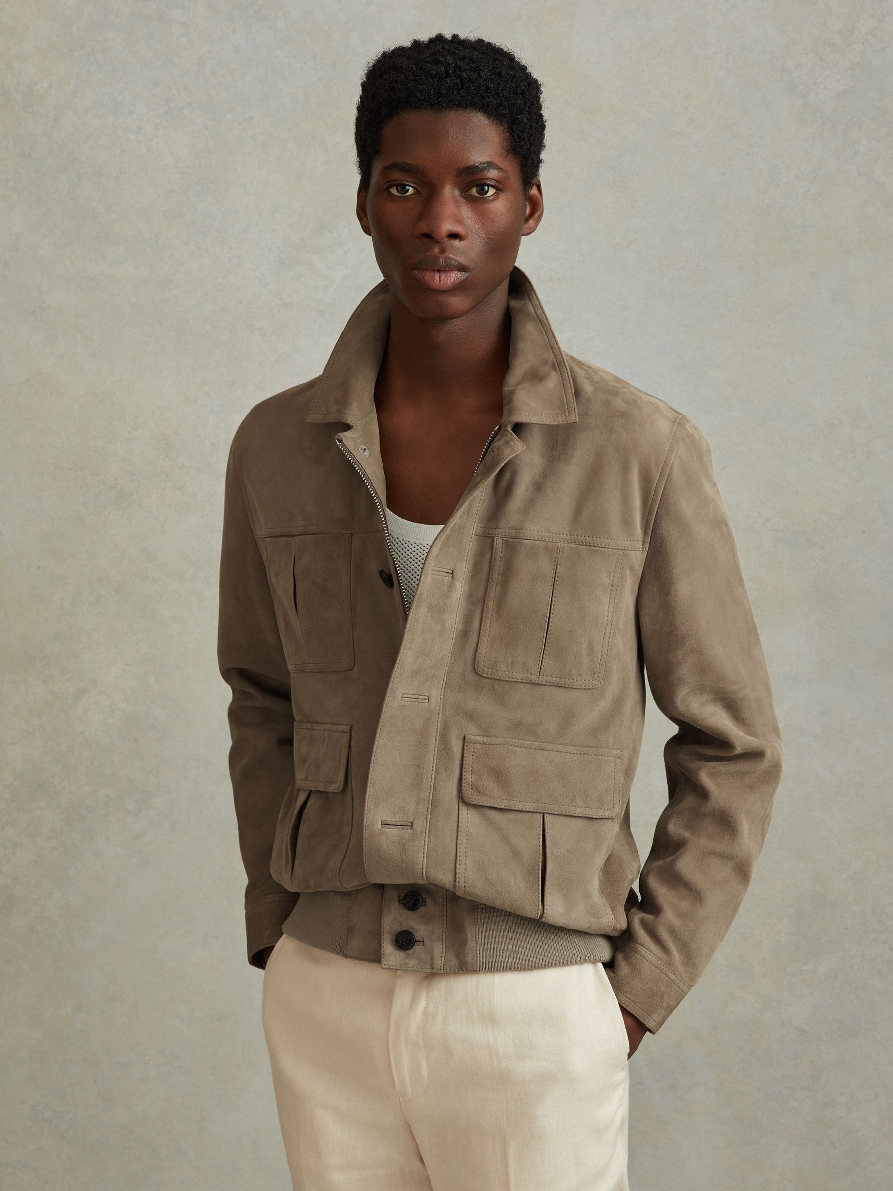 Suede Chest Pocket Jacket in Pistachio
