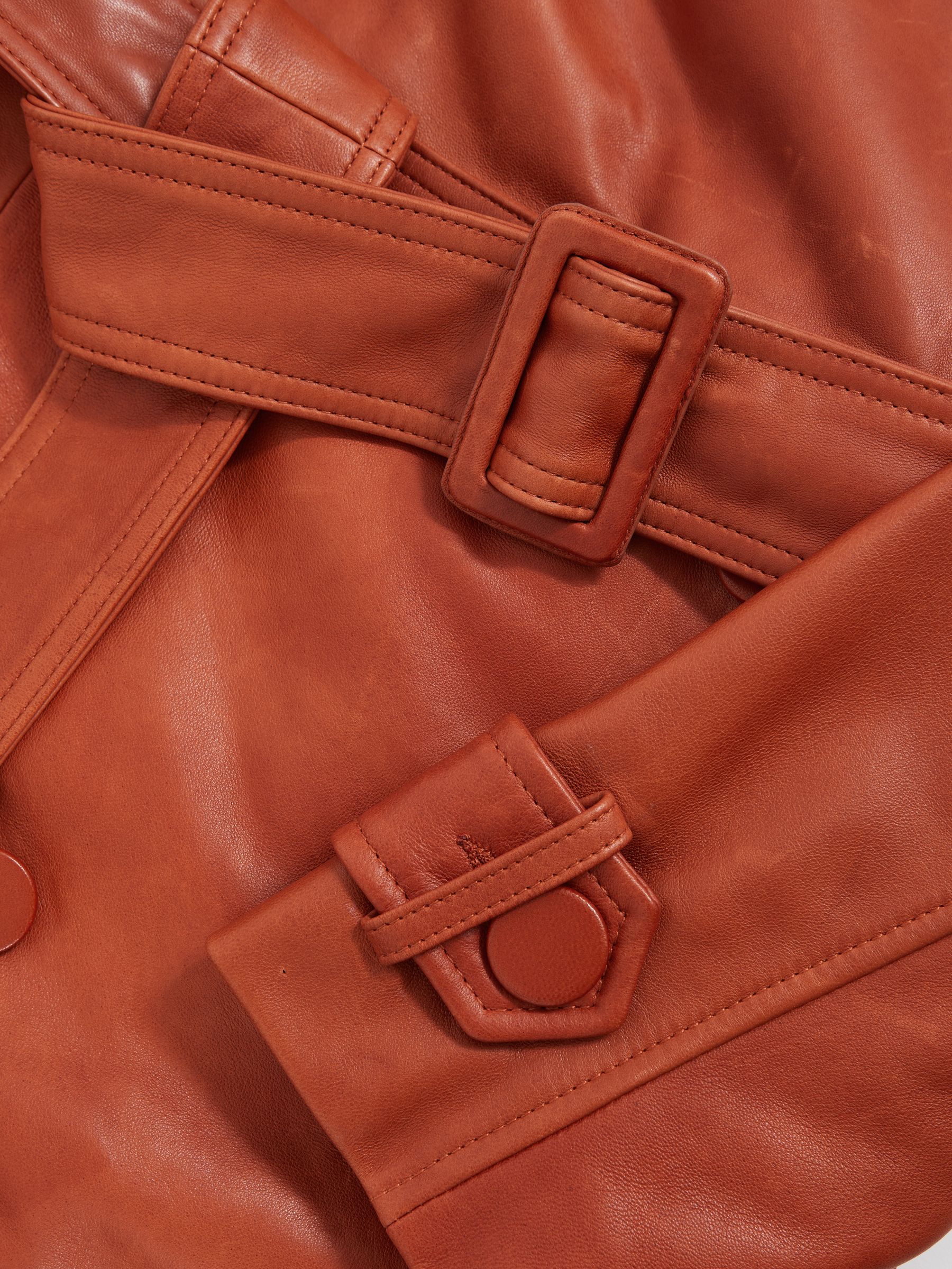 Leather Double-Breasted Trench Coat in Tan