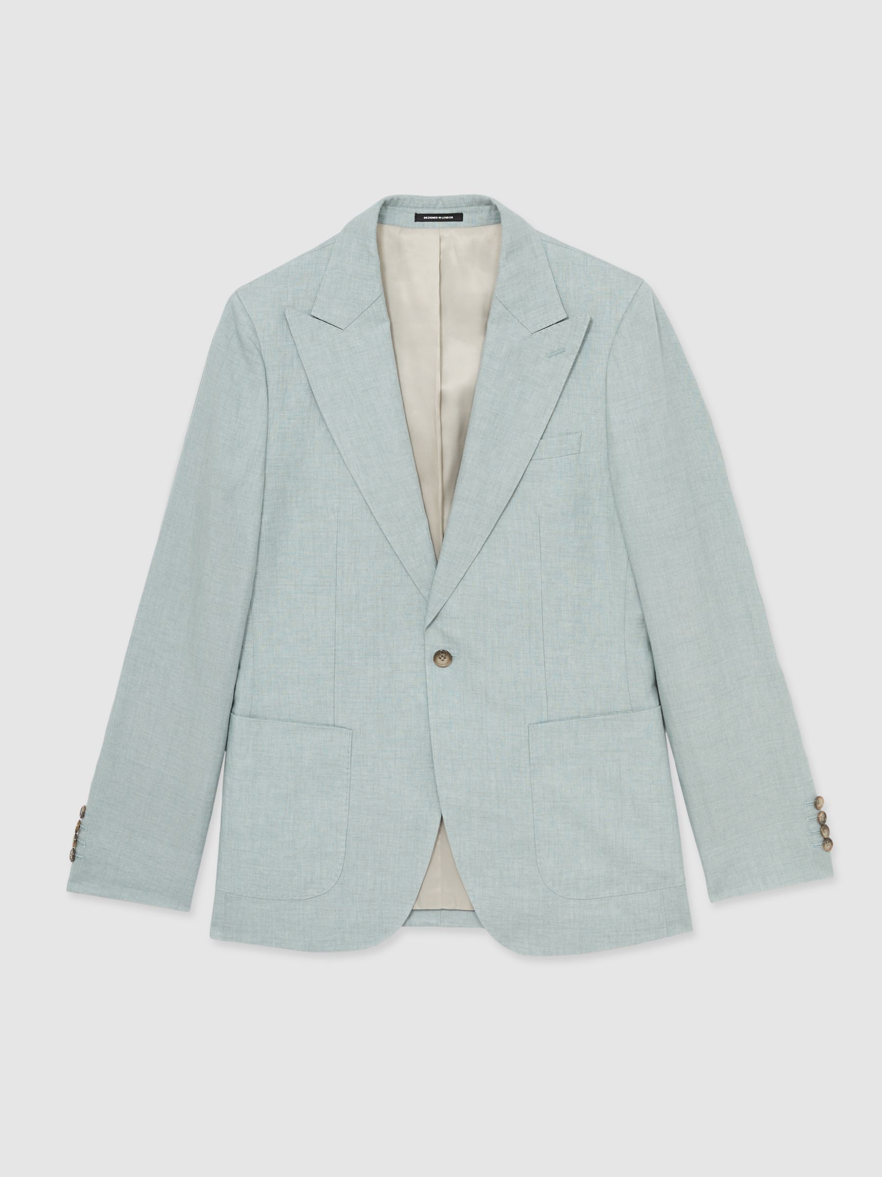 Linen Single-Breasted Suit Blazer Slim-Fit in Ocean Green