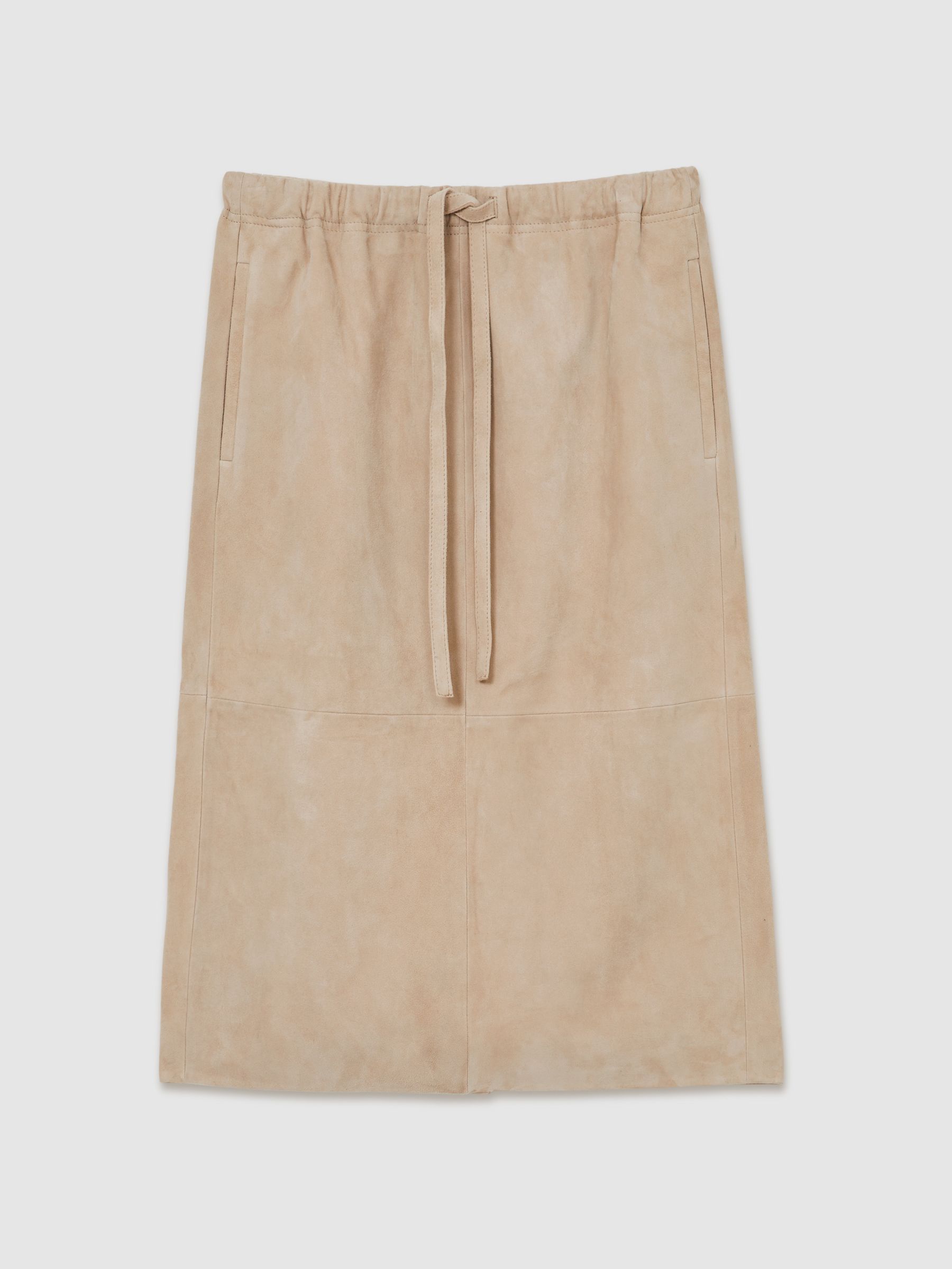 Suede Drawstring Midi Skirt in Neutral