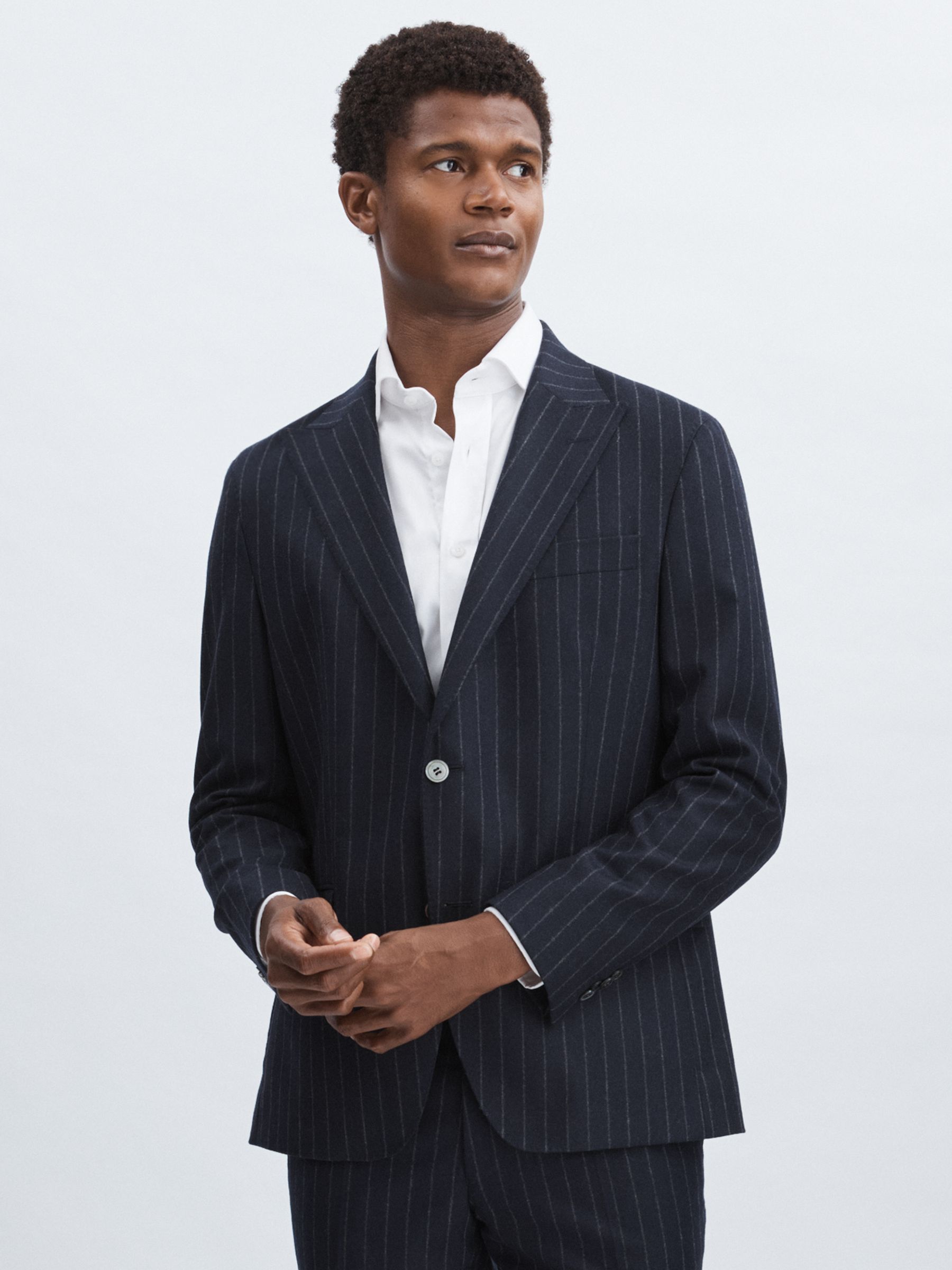 Oscar Jacobson Wool Single-Breasted Pinstripe Blazer in Navy