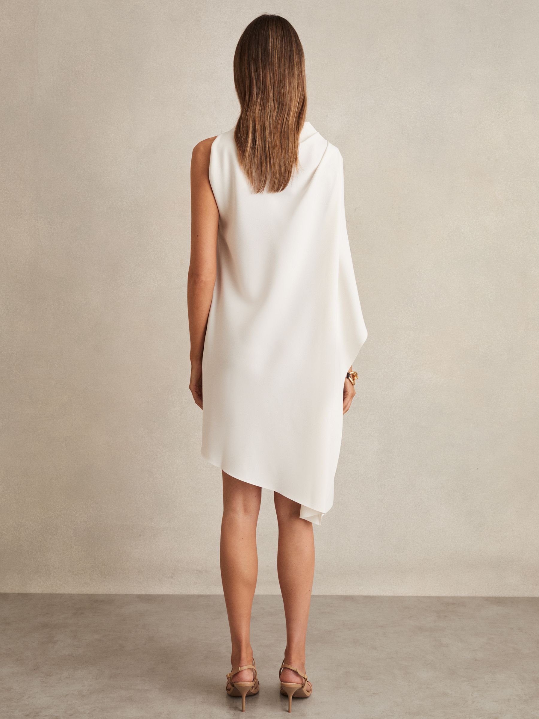 One Shoulder Draped Mini Dress in Ivory
