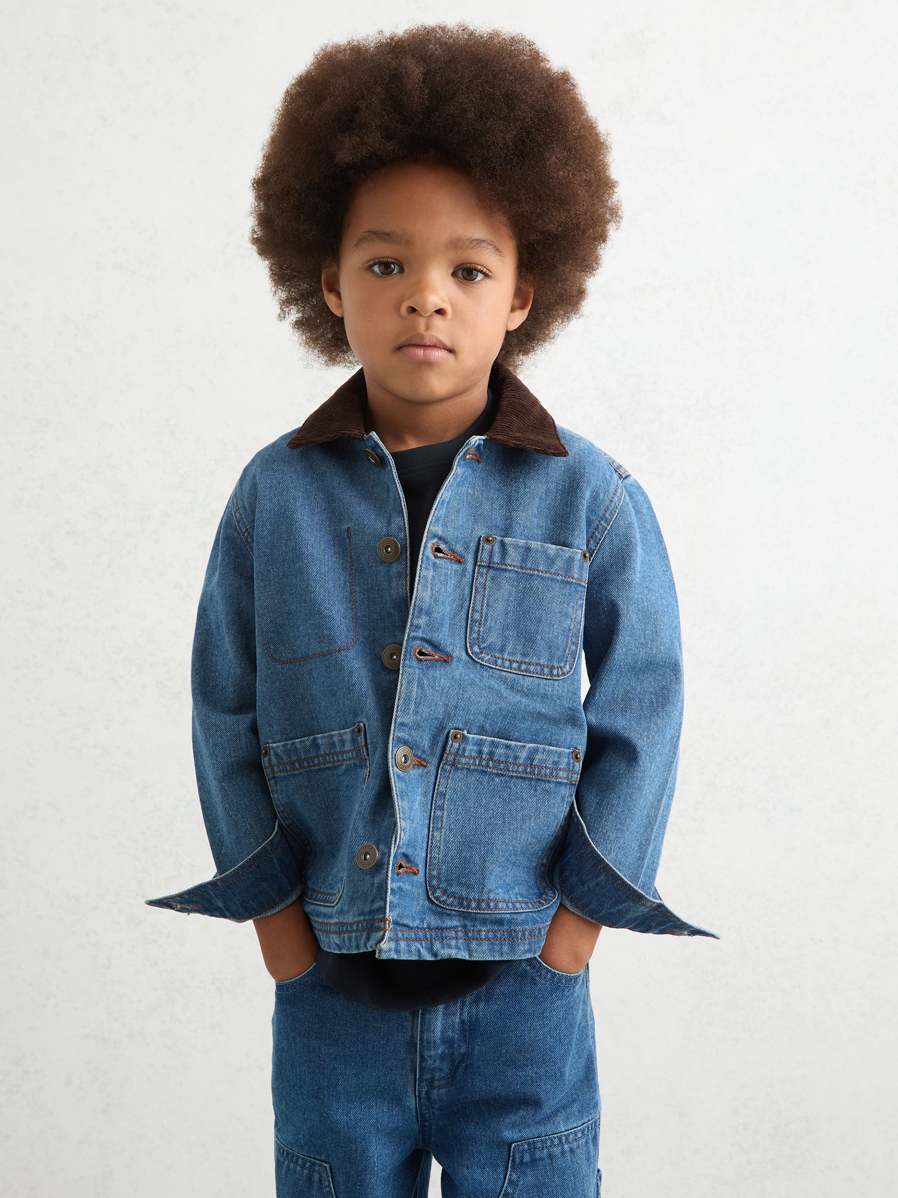 3-9 yrs Corduroy-Collar Denim Jacket in Mid Blue