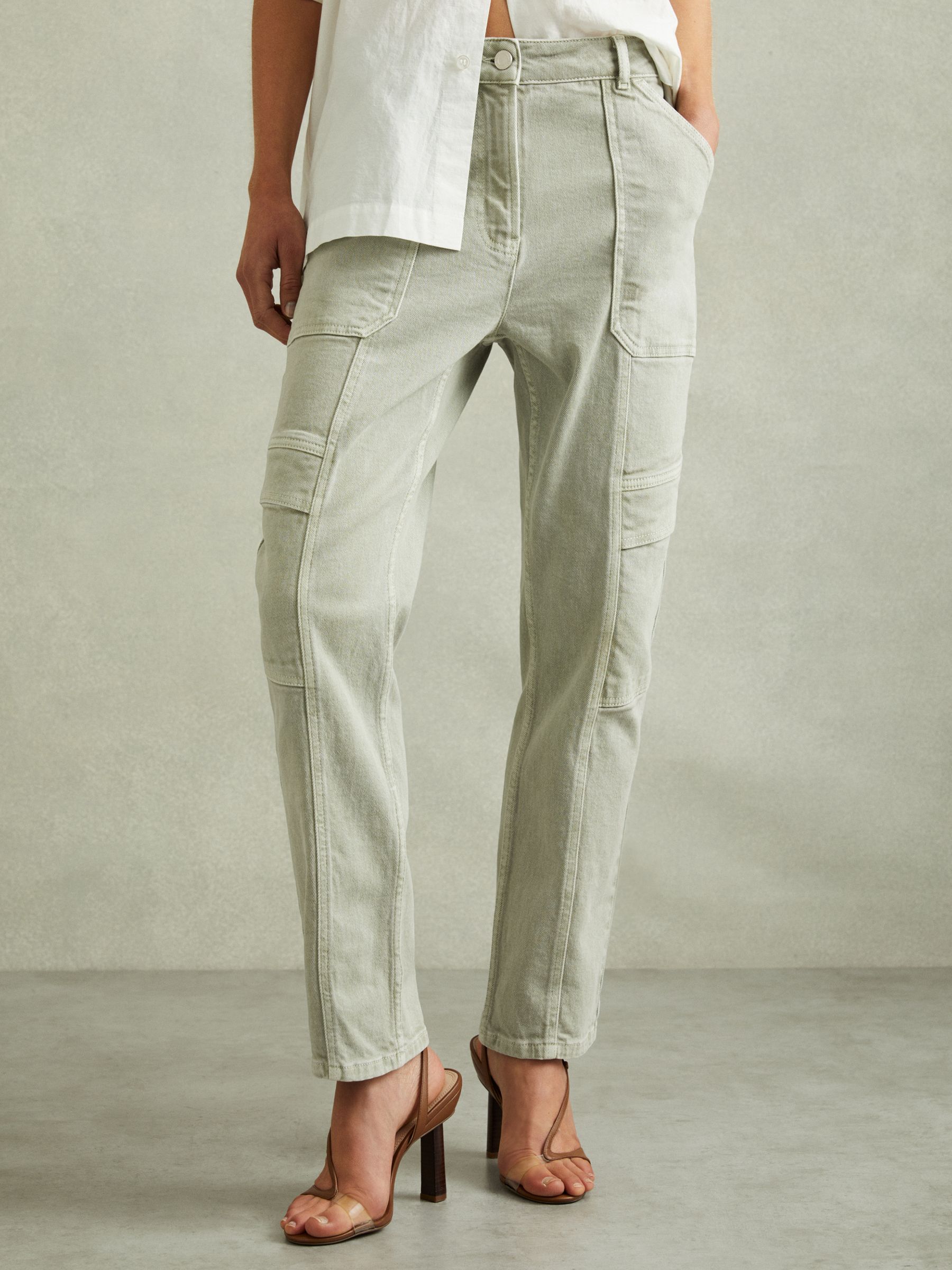 Garment Dyed Utility Tapered Jeans in Washed Green