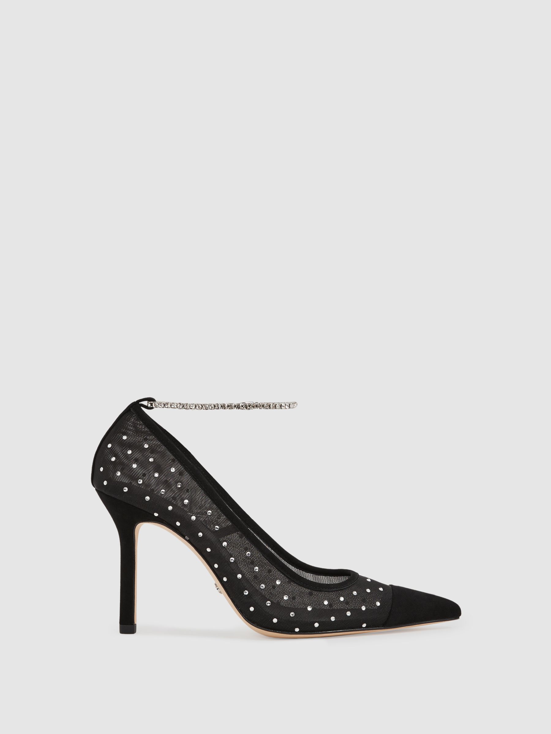 Paige Crystal-Embellished Mesh Court Shoes in Black