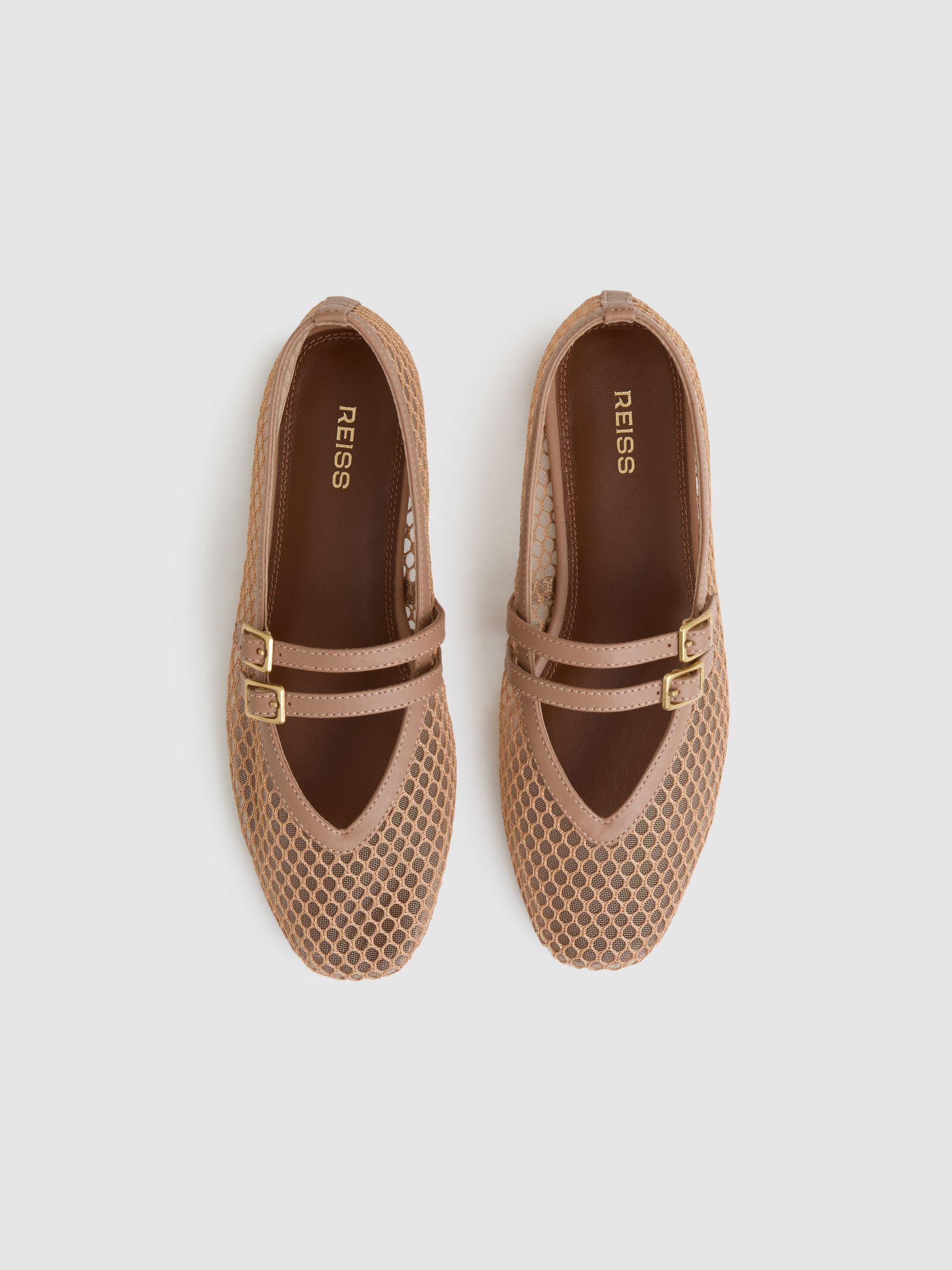 Mesh Double-Strap Ballet Flats in Neutral