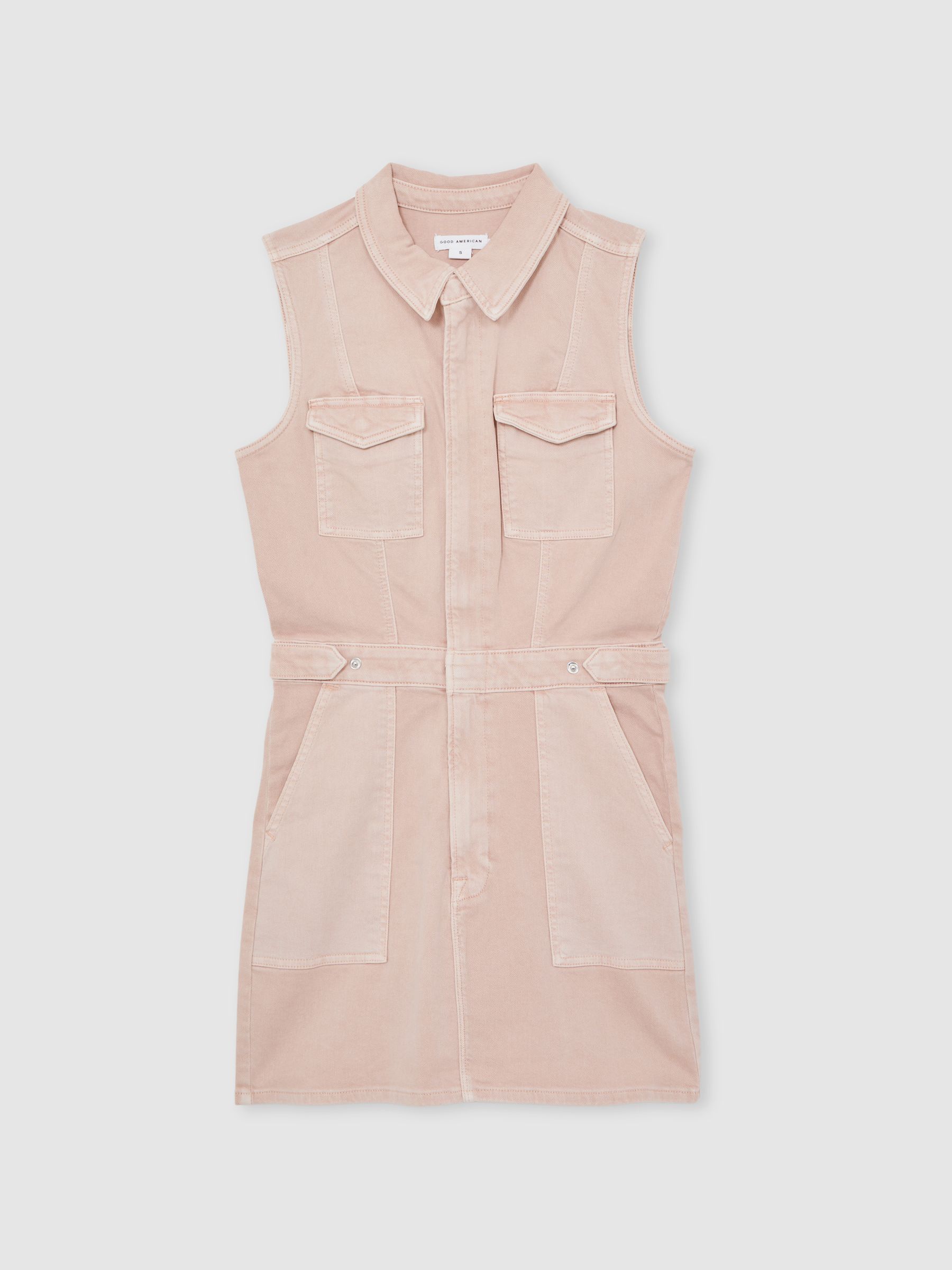 Good American Denim Zipped Mini Dress in Petal Pink