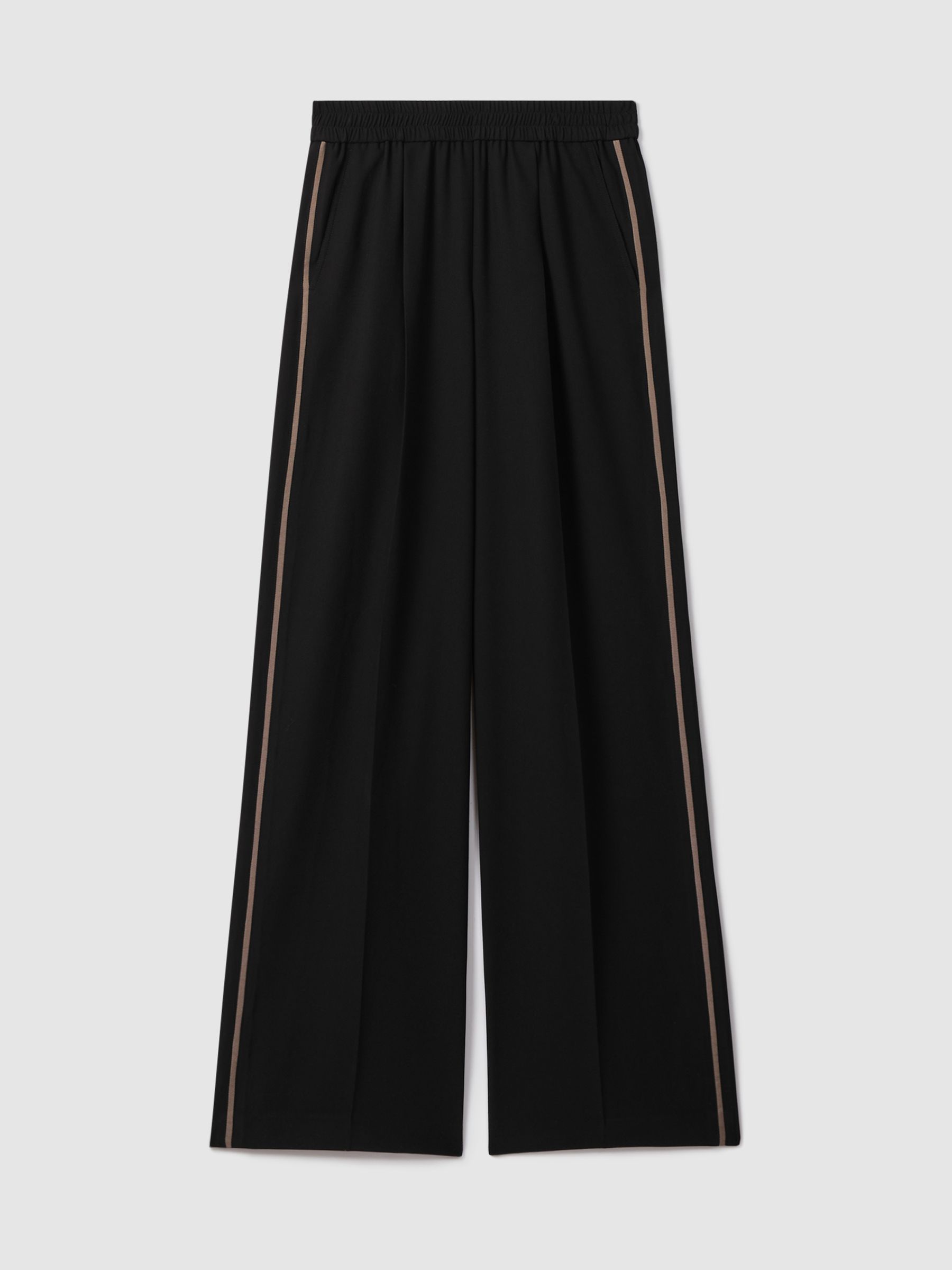 Elasticated Side Stripe Wide Leg Trousers in Black