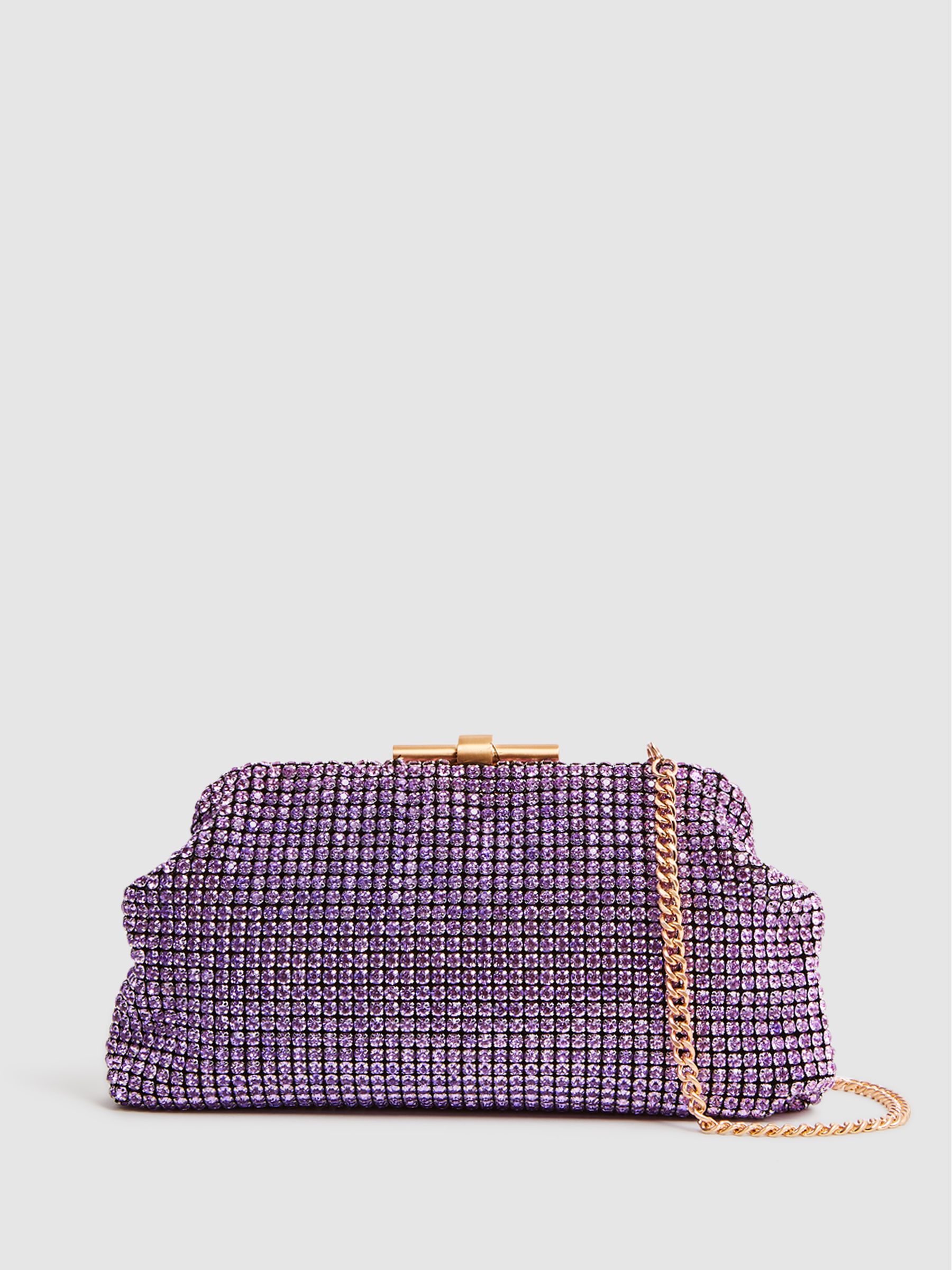 Embellished Clutch Bag in Mid Purple