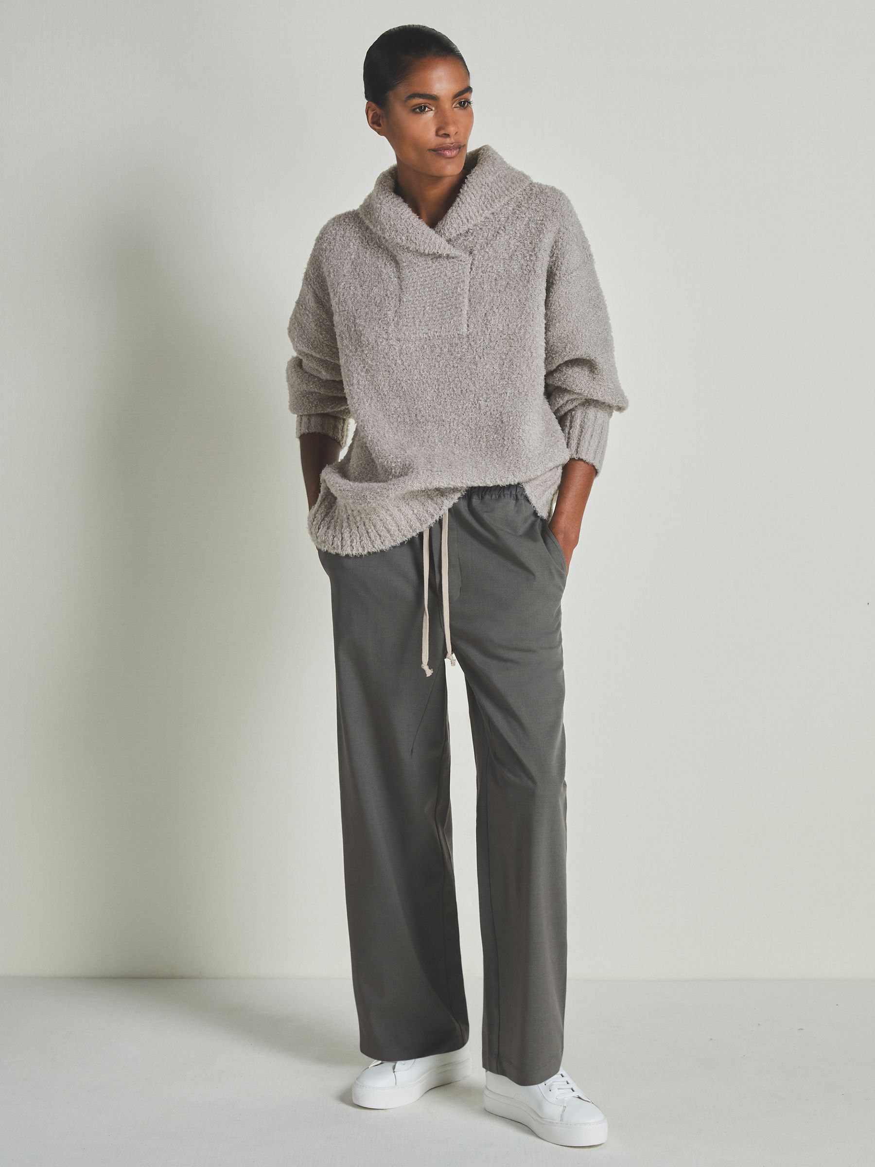 Reiss | Les 100 Ciels Bouclé Jumper with Wool in Grey