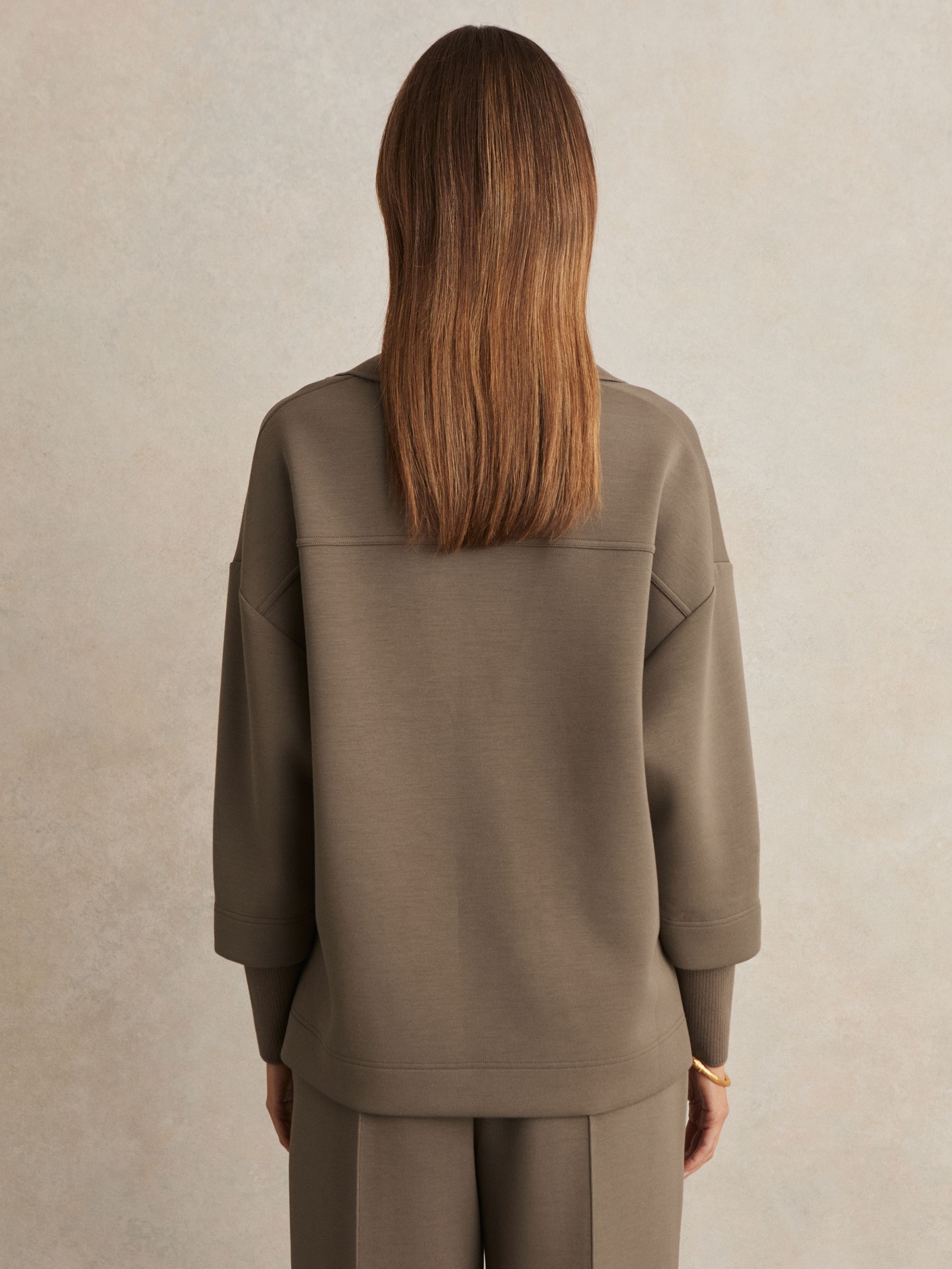 Interlock Open-Collar Sweatshirt in Khaki Green
