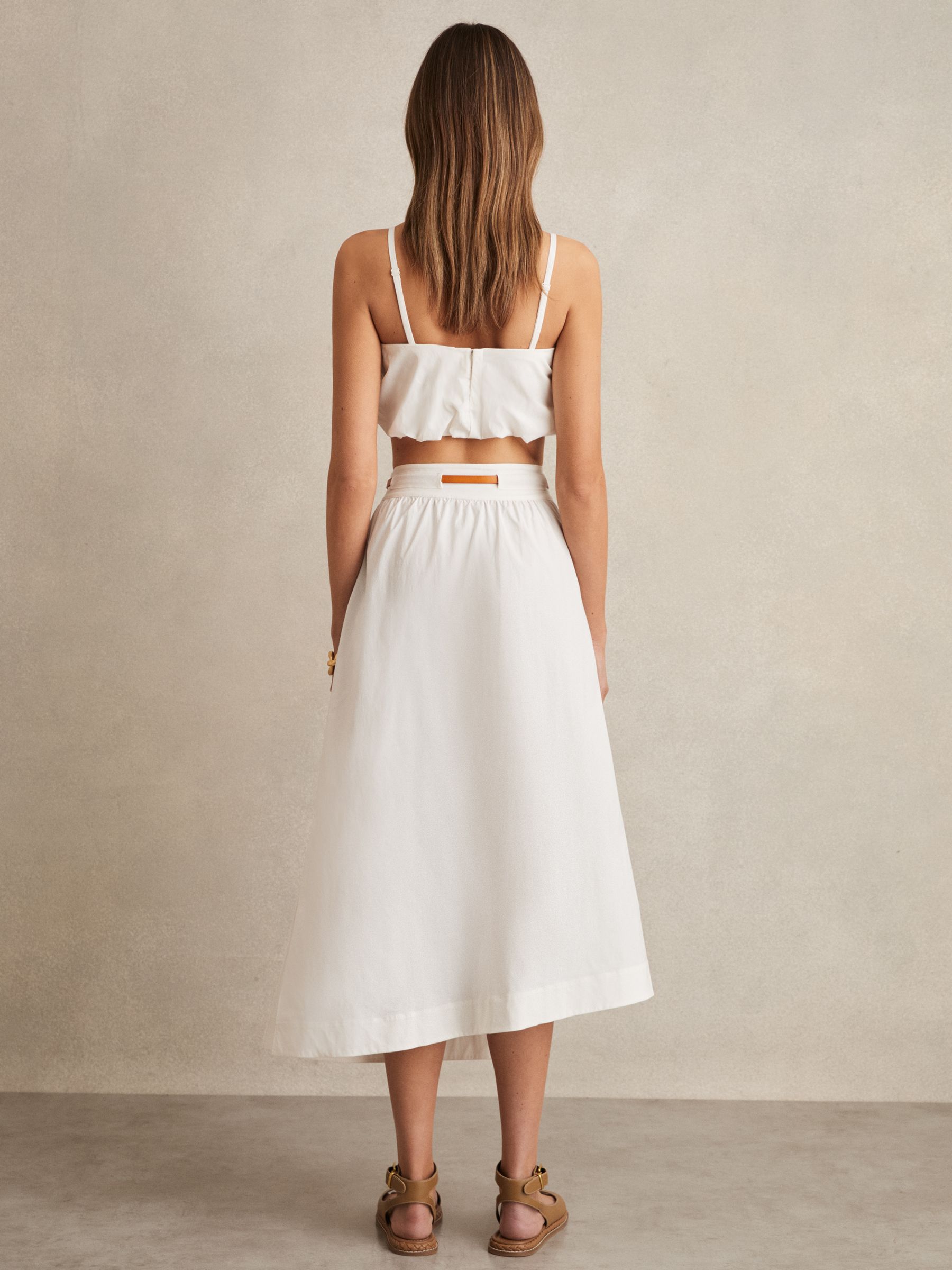 Poplin Belted Split Midi Skirt in Ivory