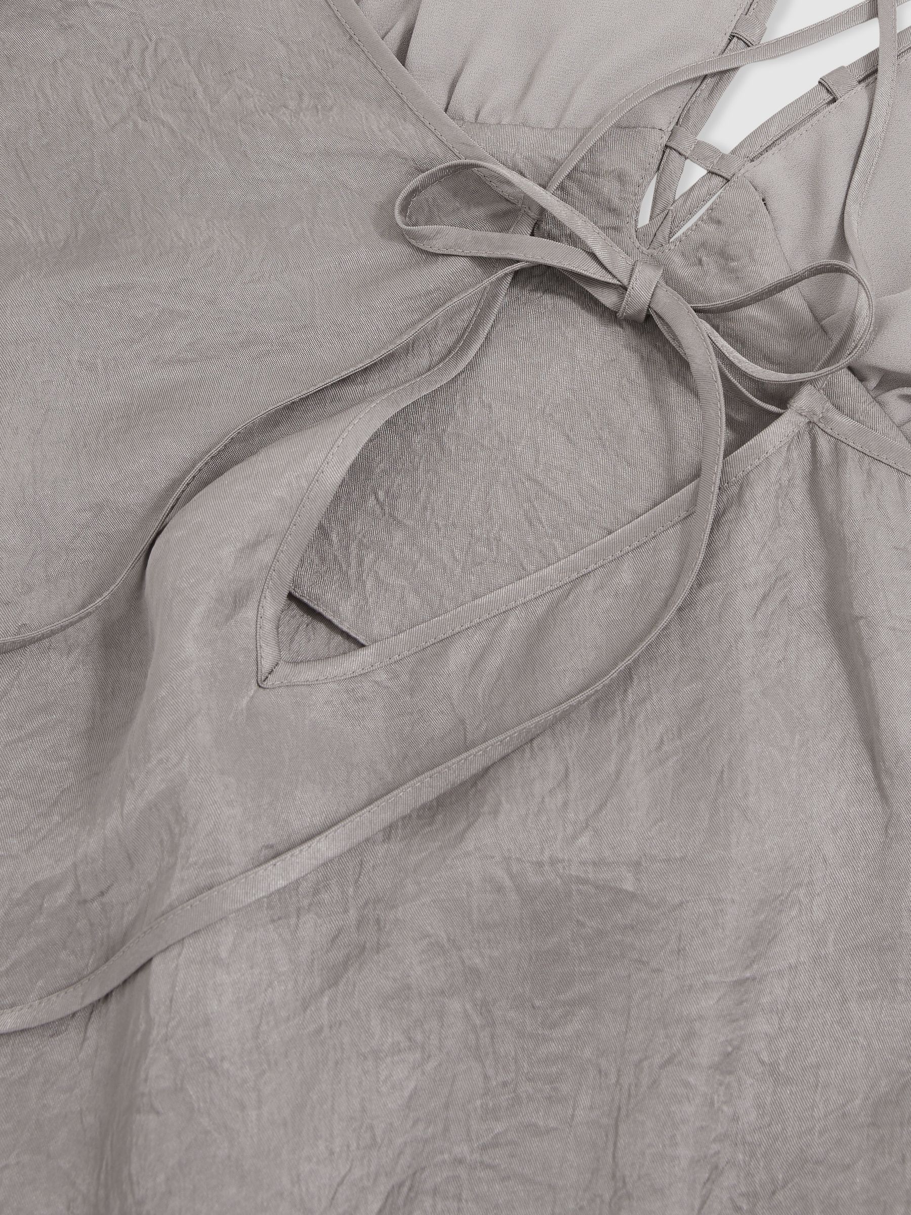 Crushed Satin Tie Back Slip Dress in Grey