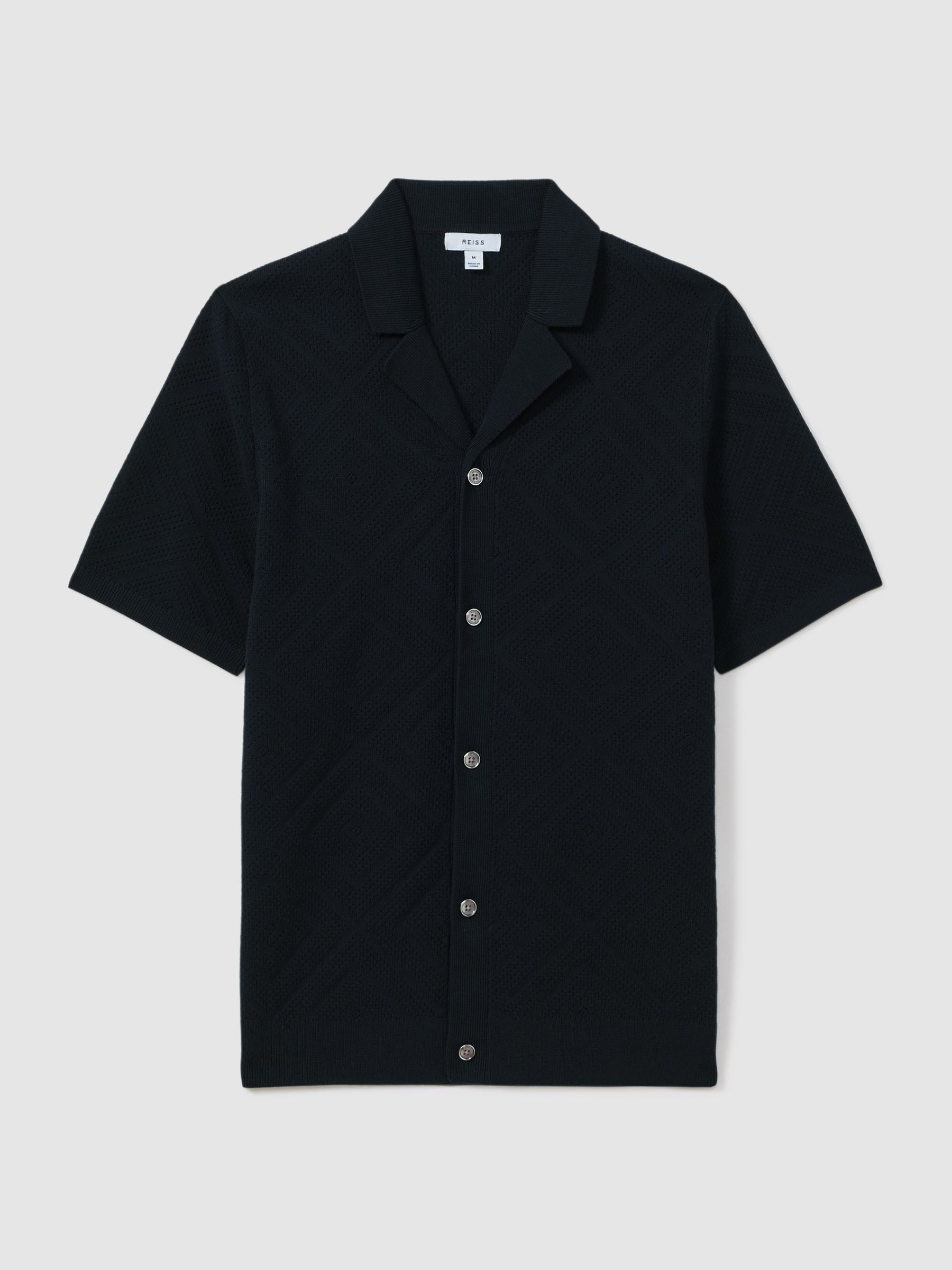 Cotton Cuban Collar Shirt in Navy