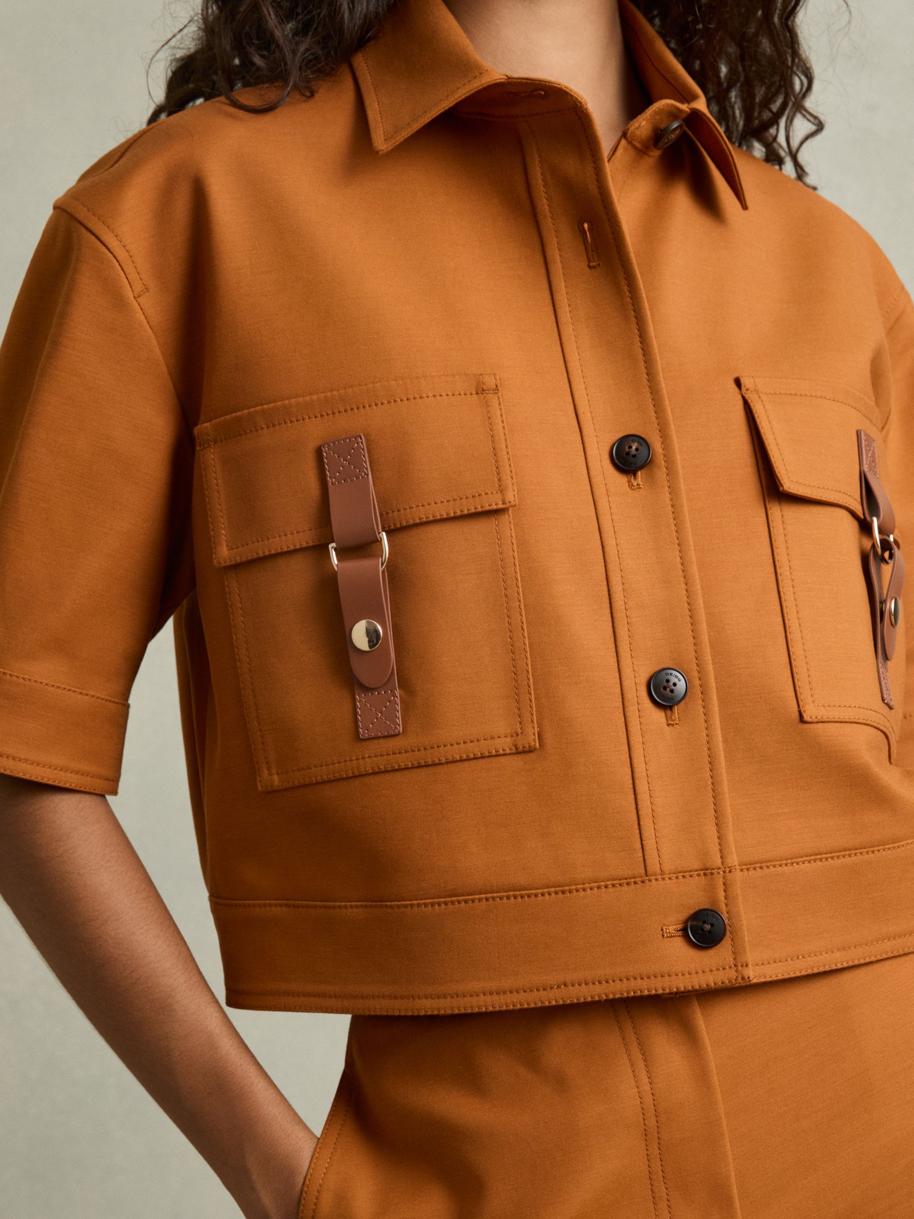 Button-Through Cropped Cargo Top in Rust