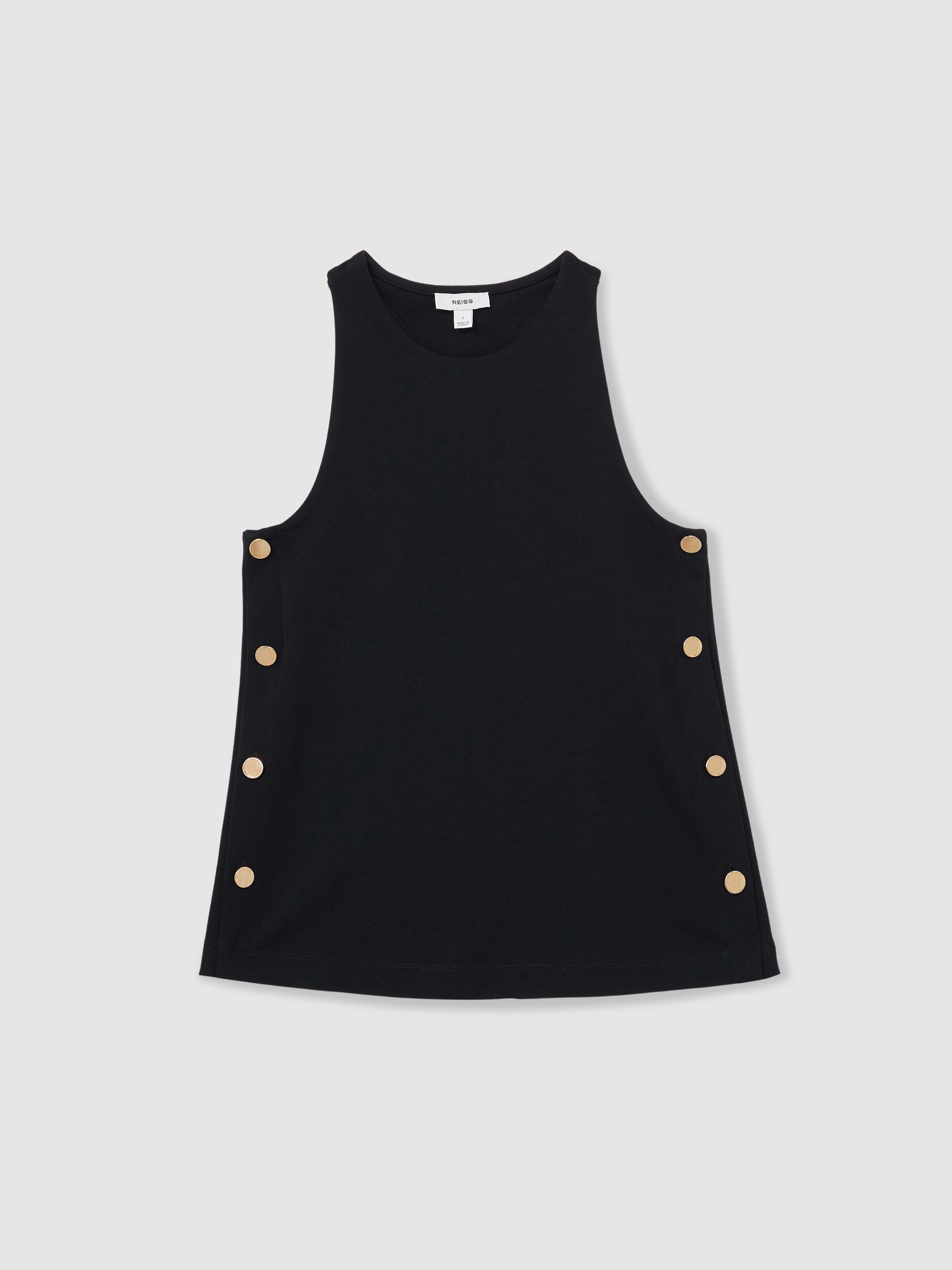 Button Side Sleeveless Top in Navy
