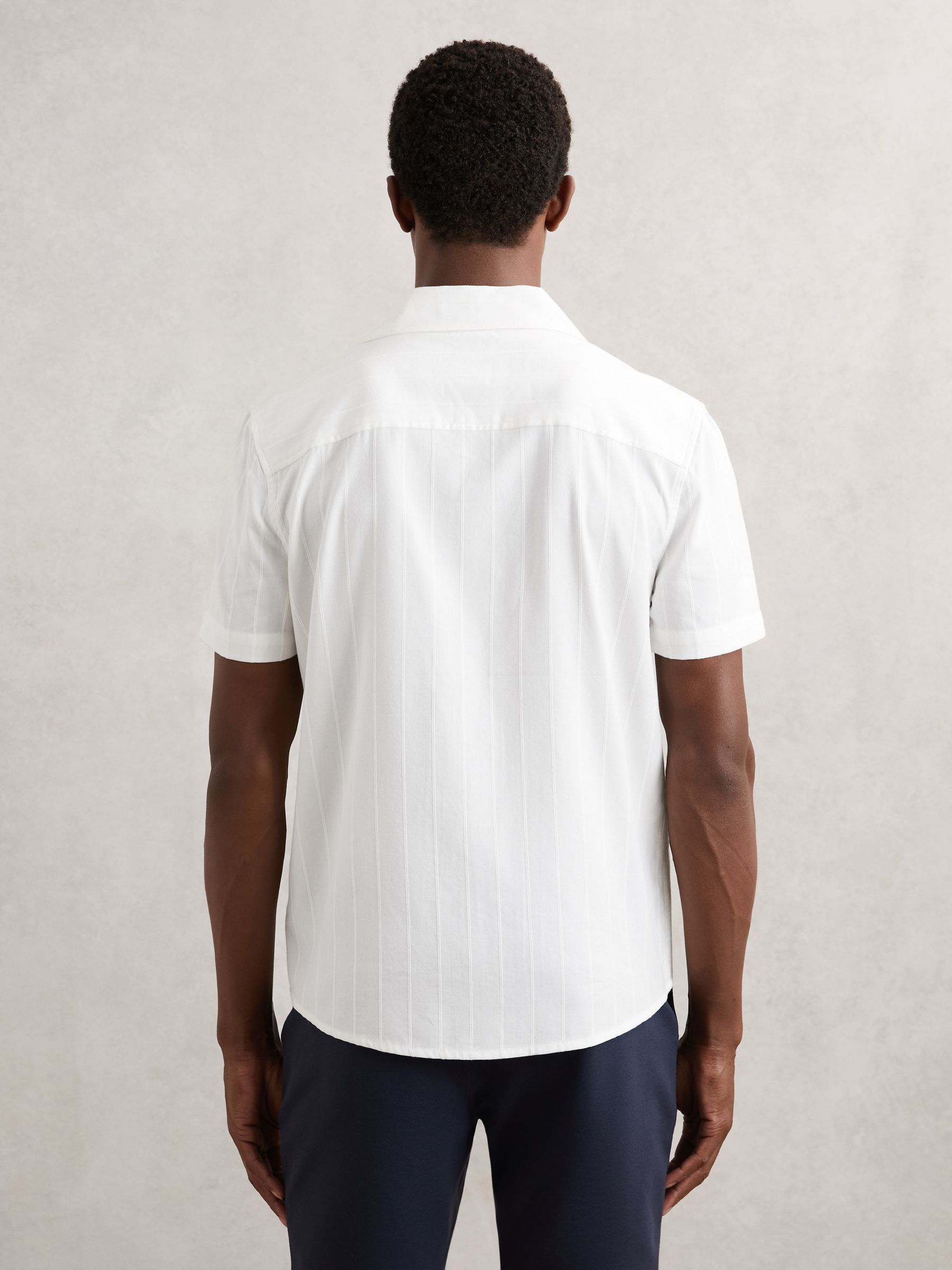 Paige Tonal-Stripe Cuban-Collar Shirt in Ivory