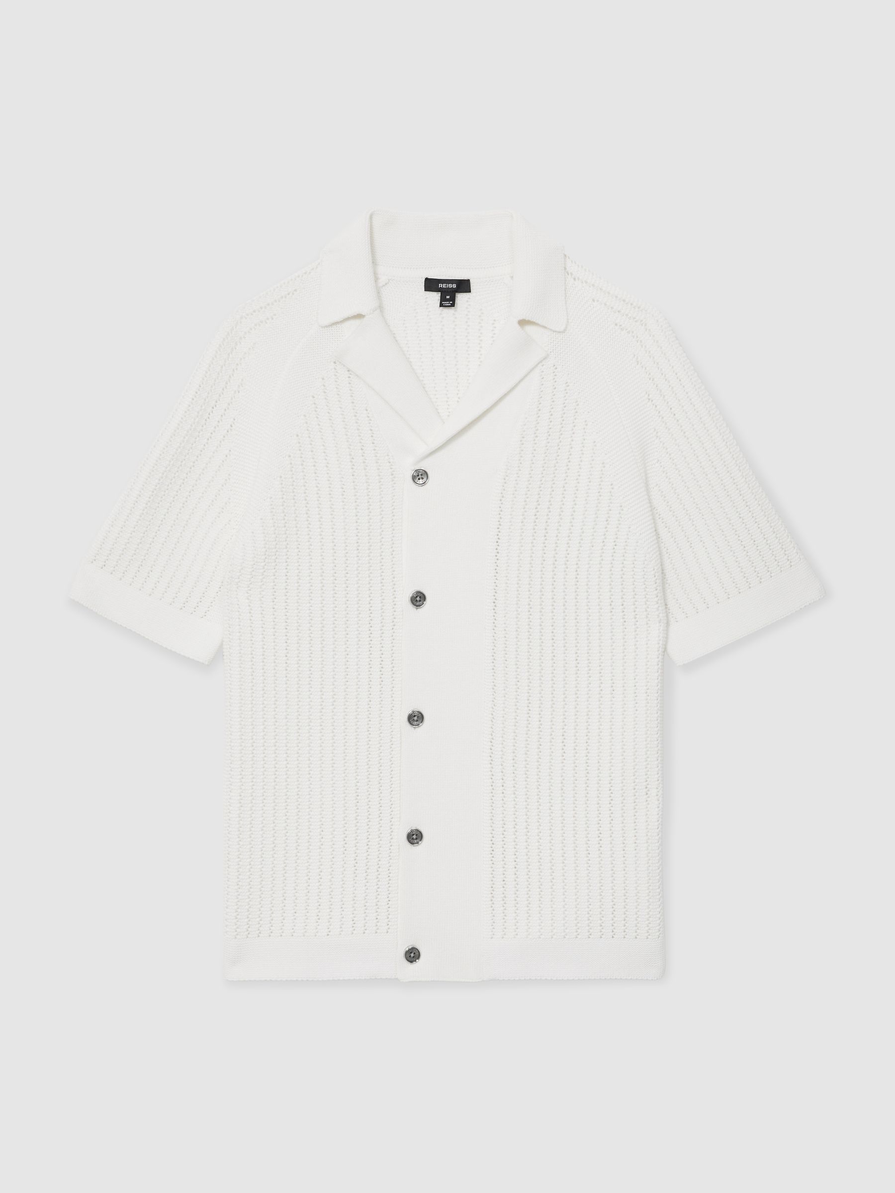 Cotton Textured-Knit Cuban-Collar Shirt in White