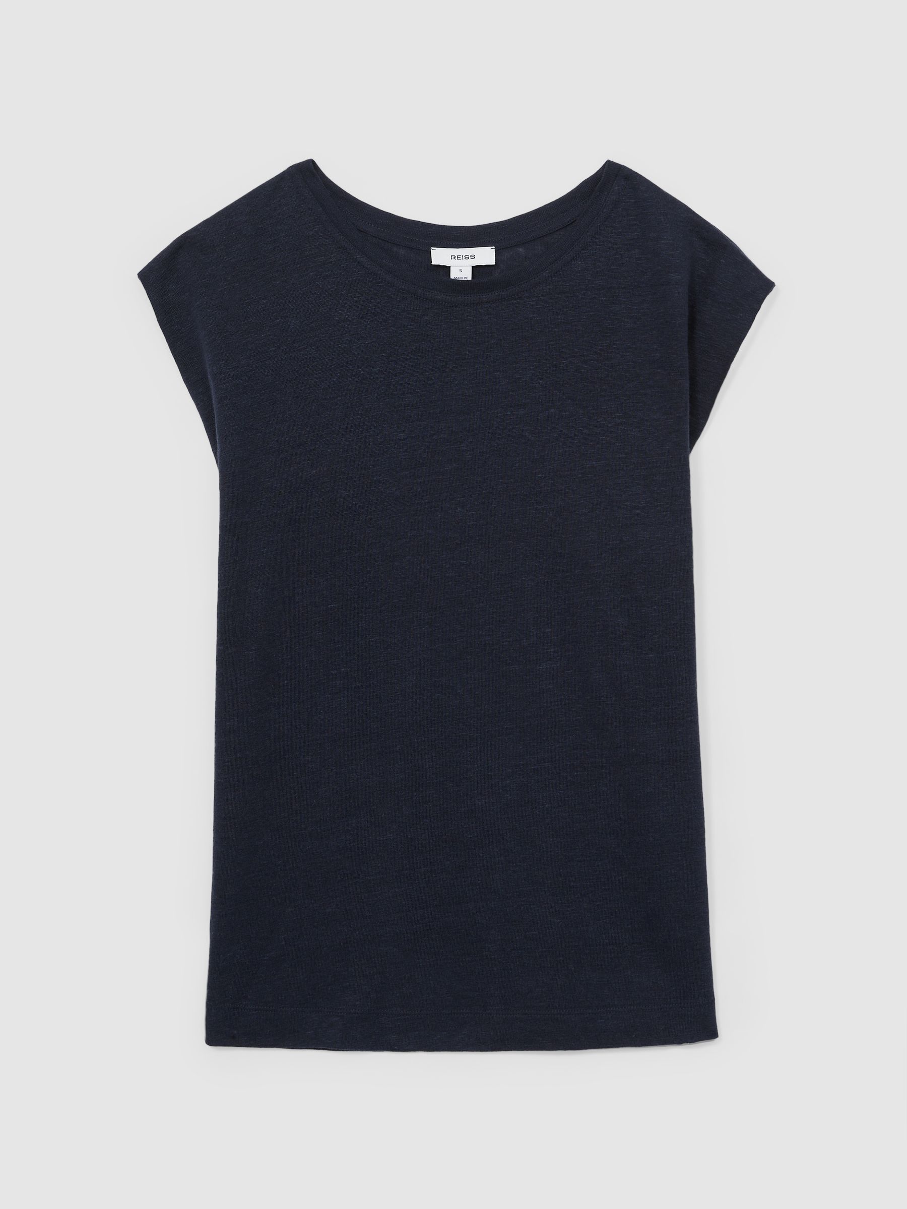 Linen Cap-Sleeve T-Shirt in Navy