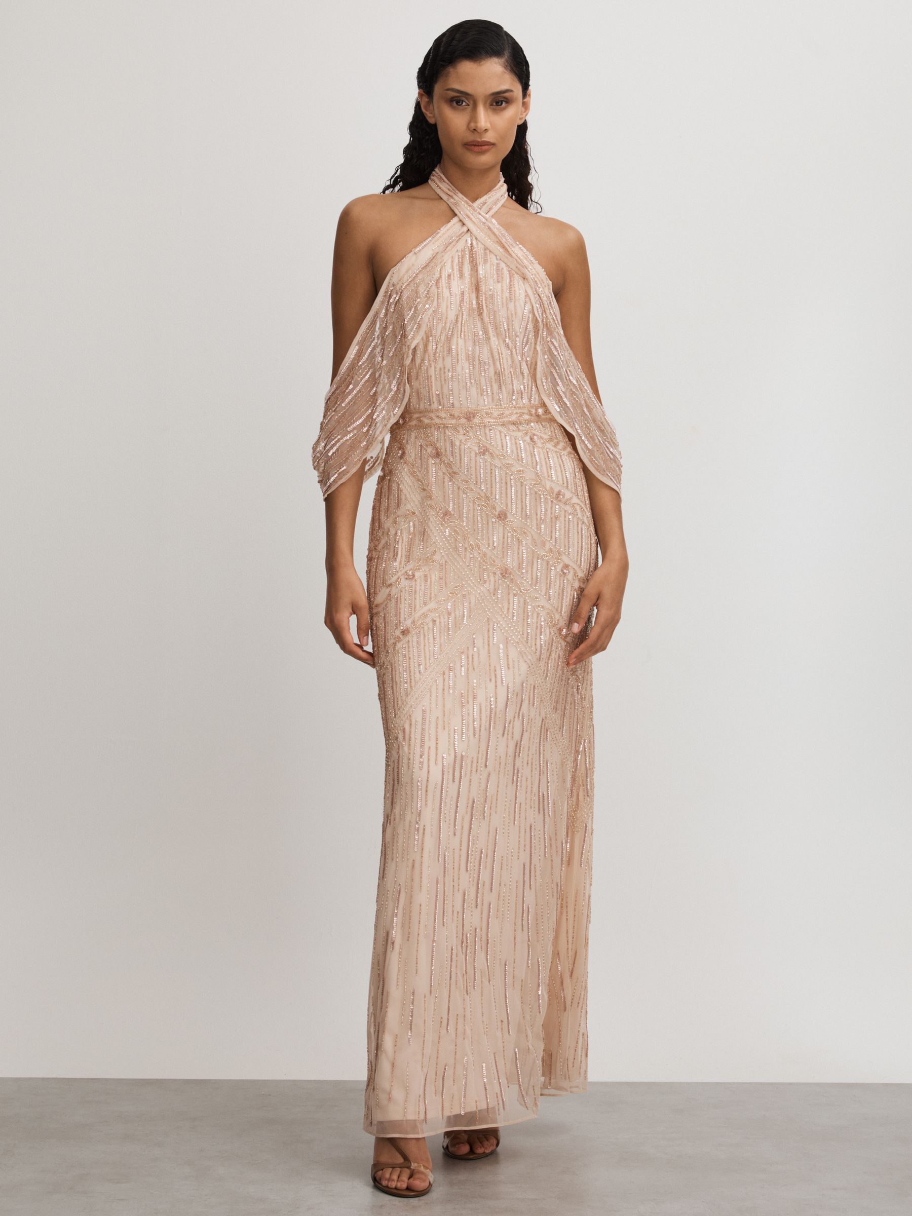Ava Nude Raishma Nude Embellished Cross Front Maxi Dress