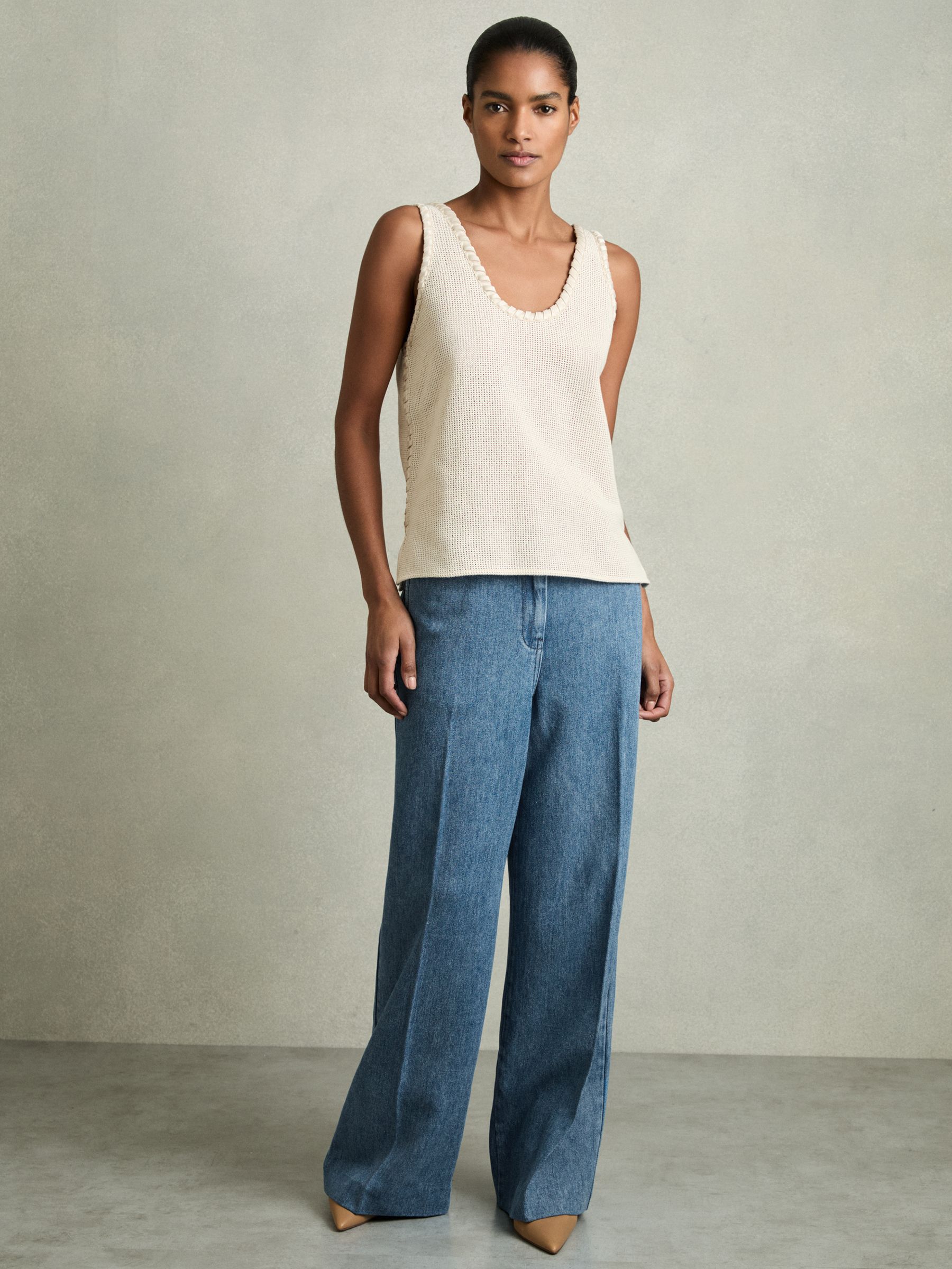 Petite Denim-Look Wide-Leg Trousers in Mid Blue