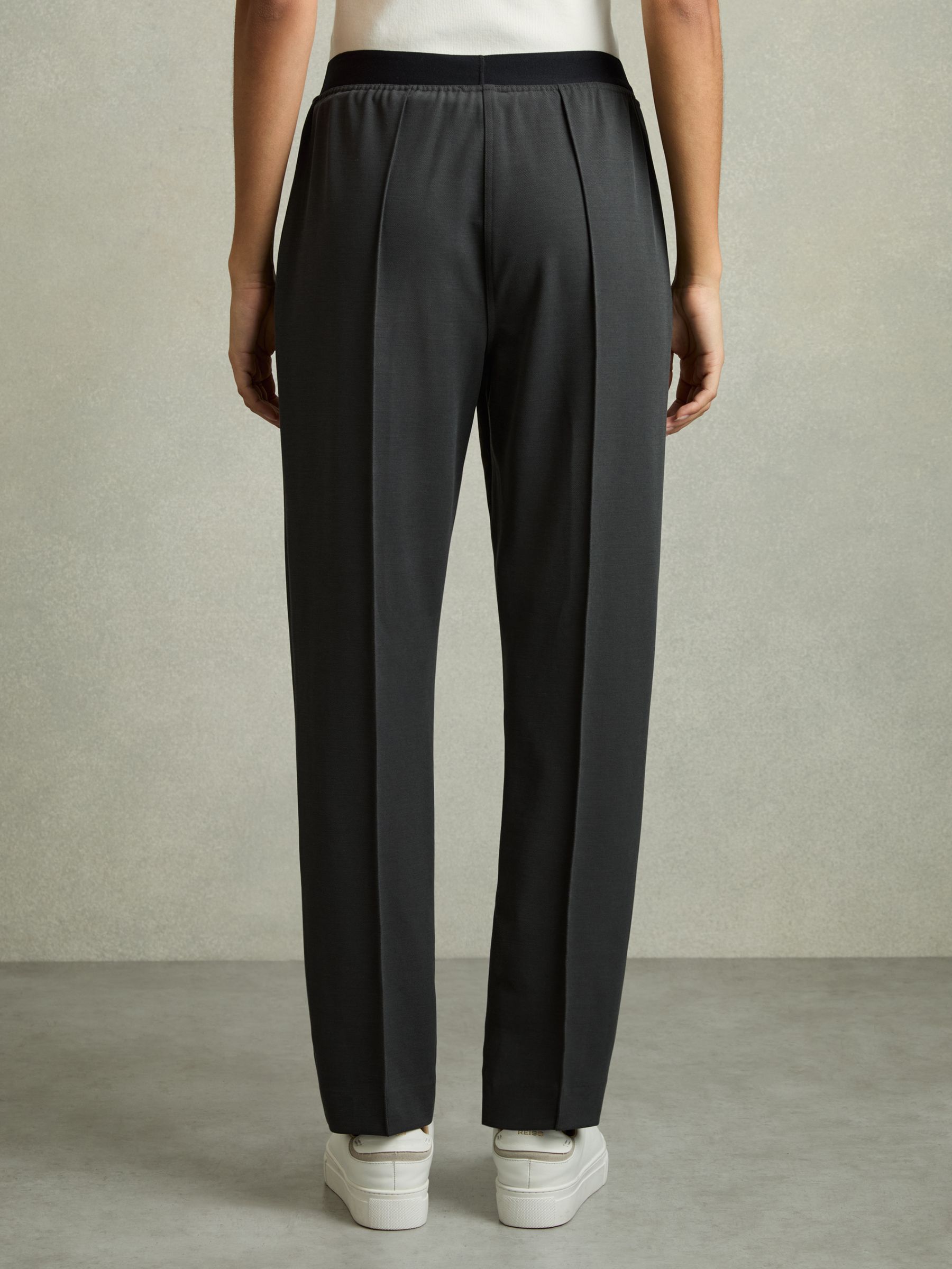 Elasticated-Waistband Tapered Trousers in Charcoal Grey