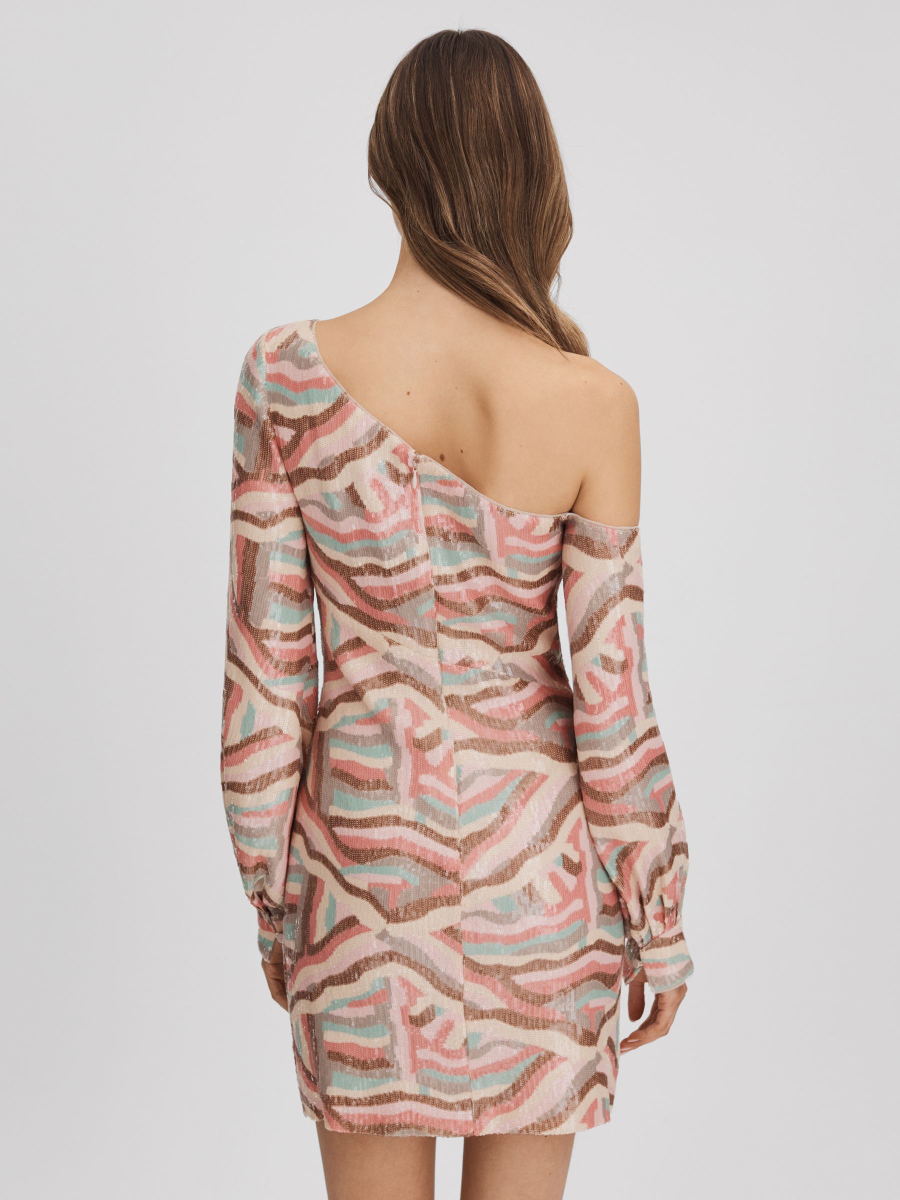 Halston Off-The-Shoulder Sequin Mini Dress in White Print