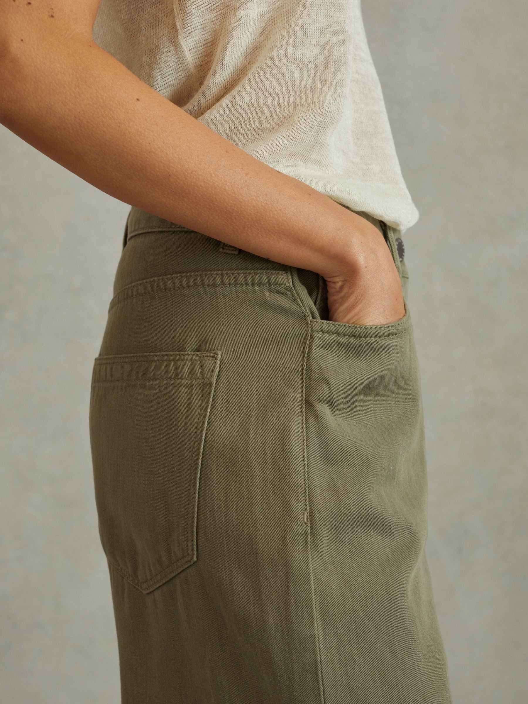 Garment Dyed Wide Leg Trousers in Khaki