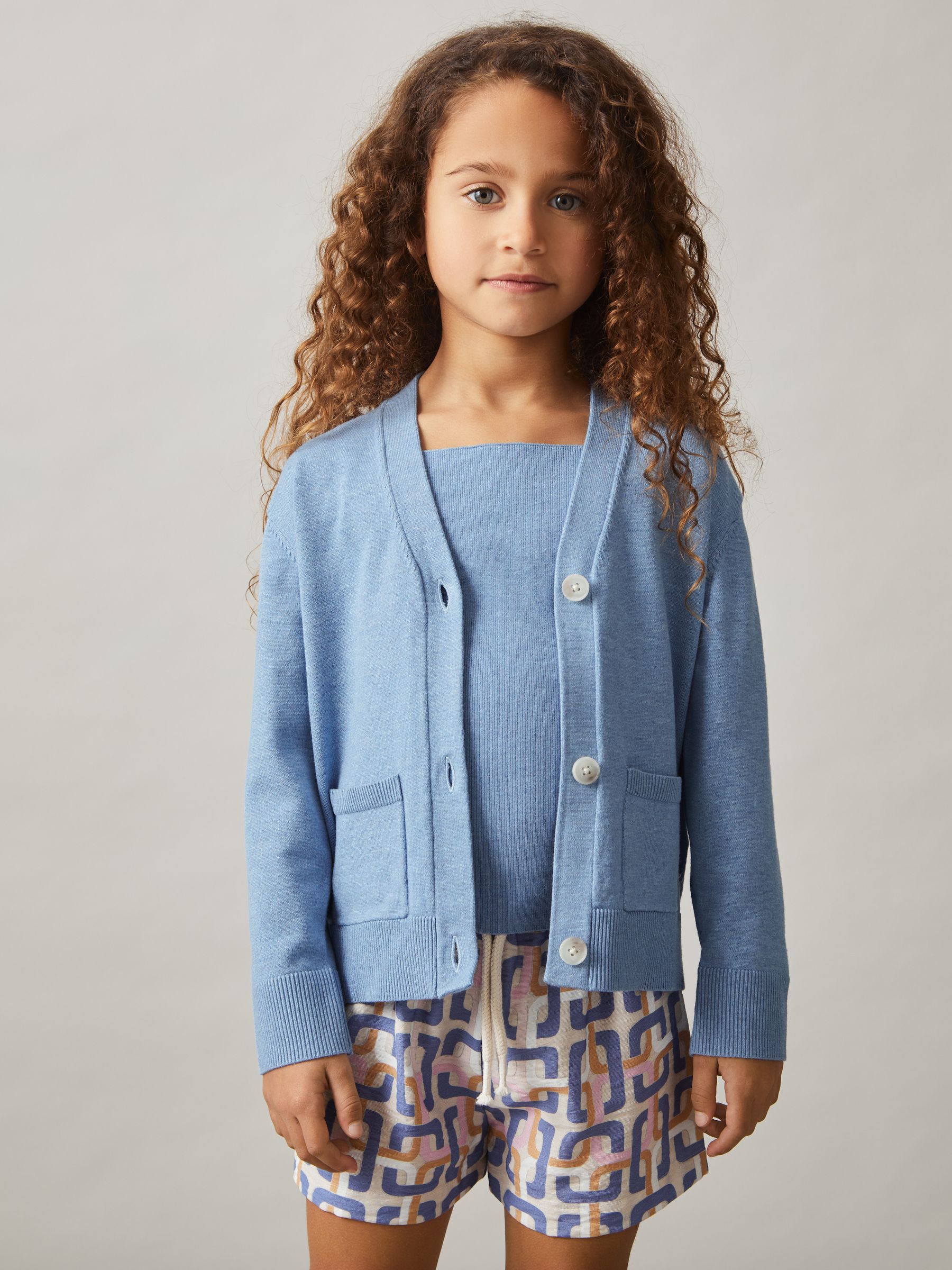 13-14 yrs Compact Knit Top And Cardigan Set in Blue