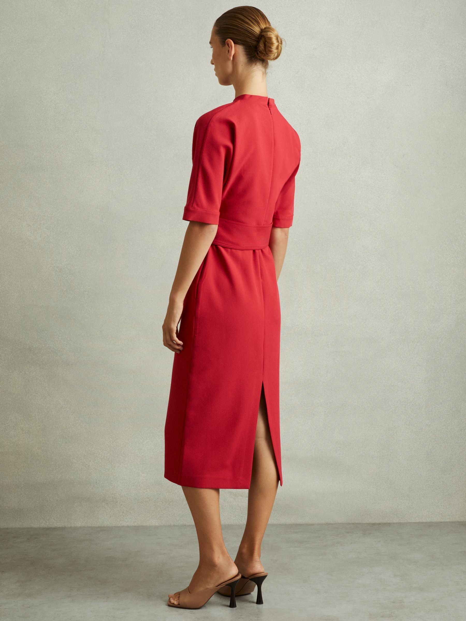 Belted Midi Dress in Red