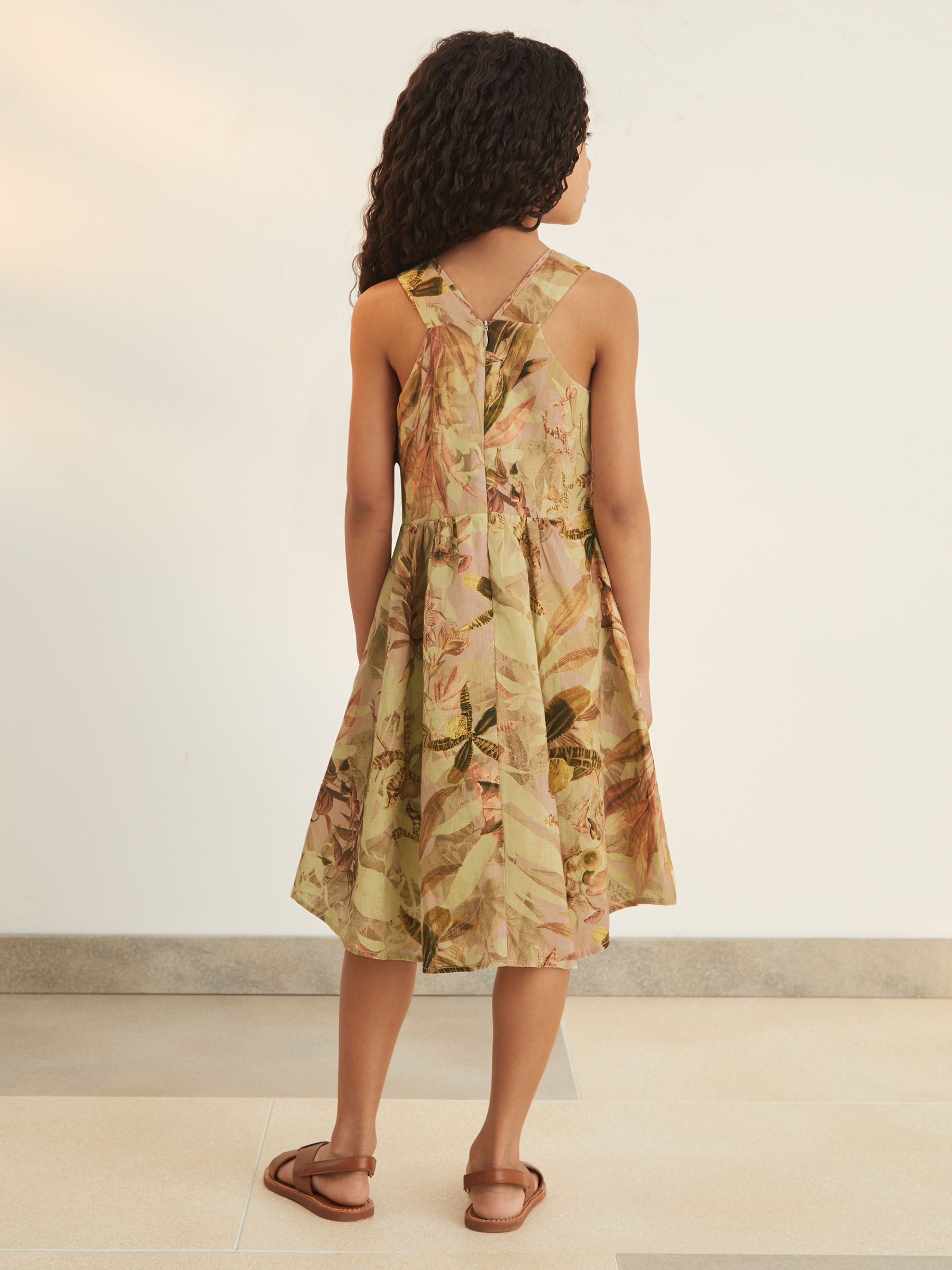 4-9 yrs Reiss | NYBG Floral-Print Midi Dress in Khaki