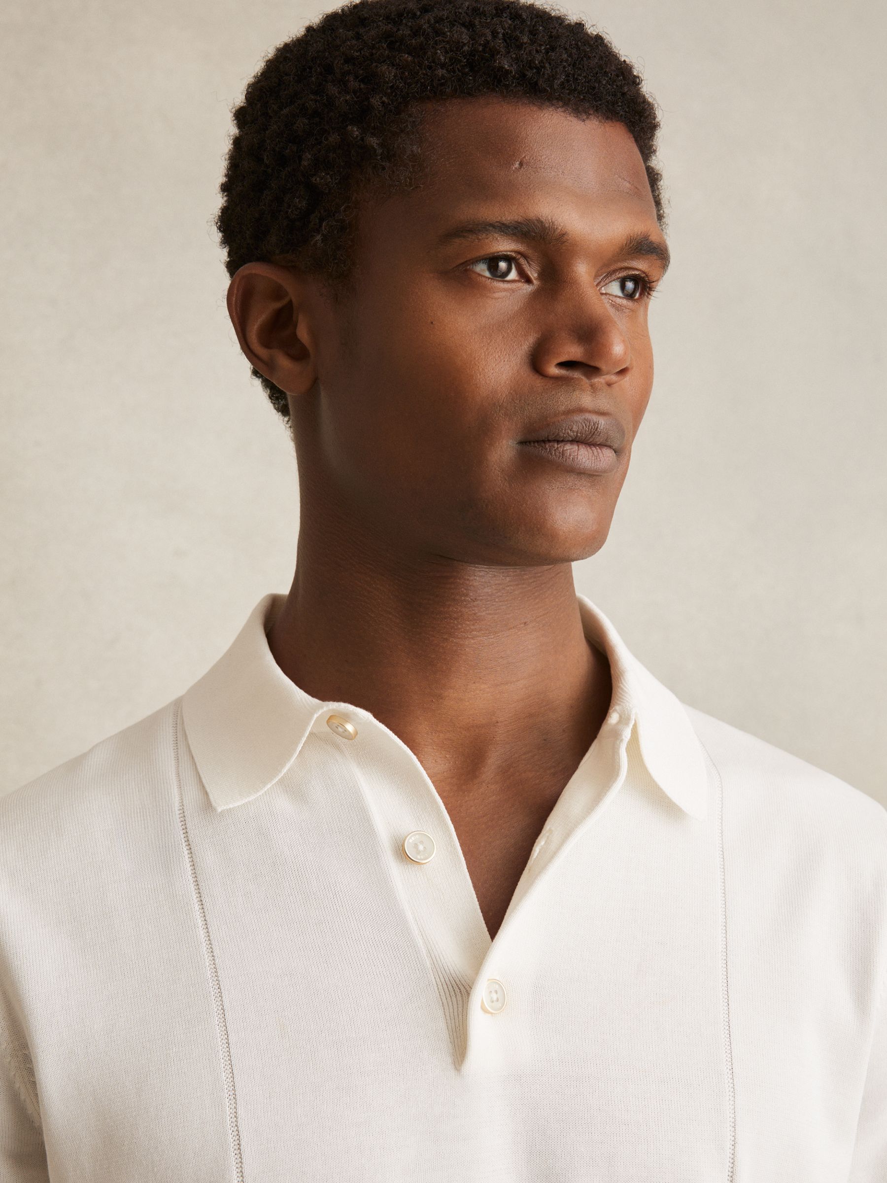 Cotton-Silk Polo Shirt in Off White